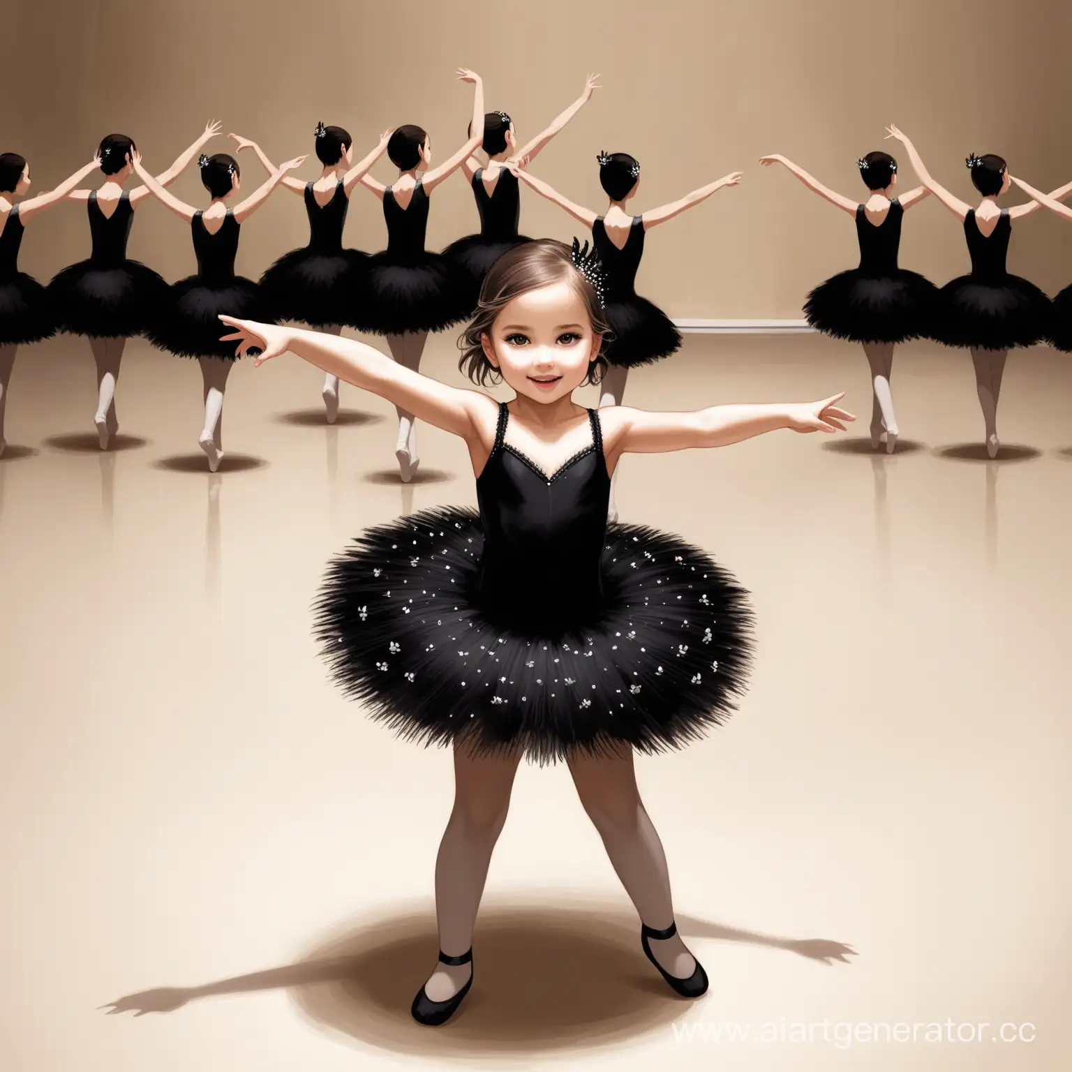 Маленькая девочка танцующая партию черного лебедя 
