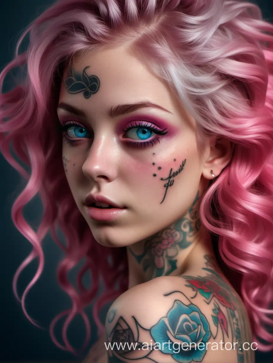 Detailed-Portrait-of-a-Realistic-Cute-Girl-with-Pink-Hair-and-Facial-Tattoos