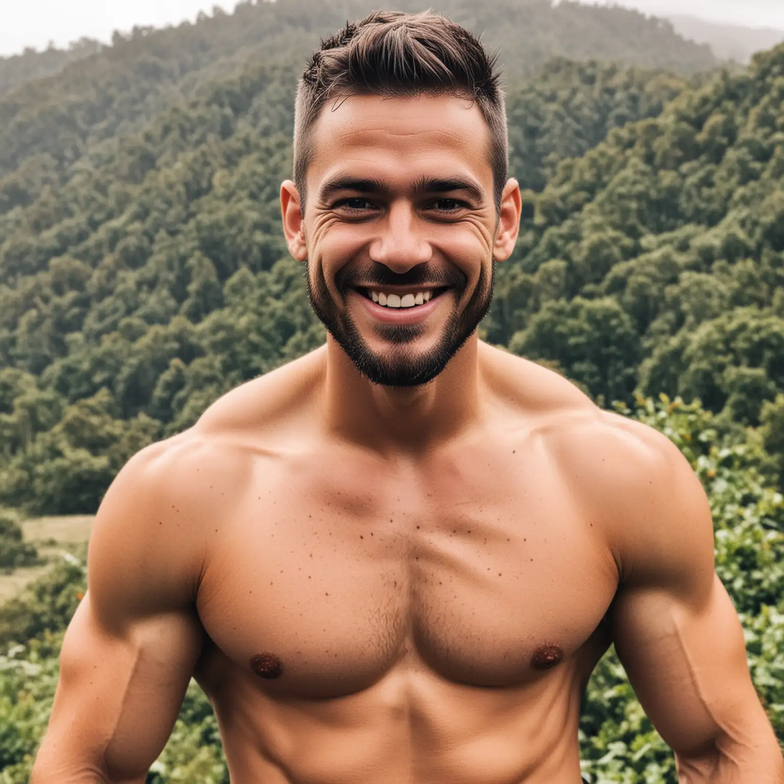 Joyful Lumbarjack Male with Serene Mountain View for Instagram Profile Picture