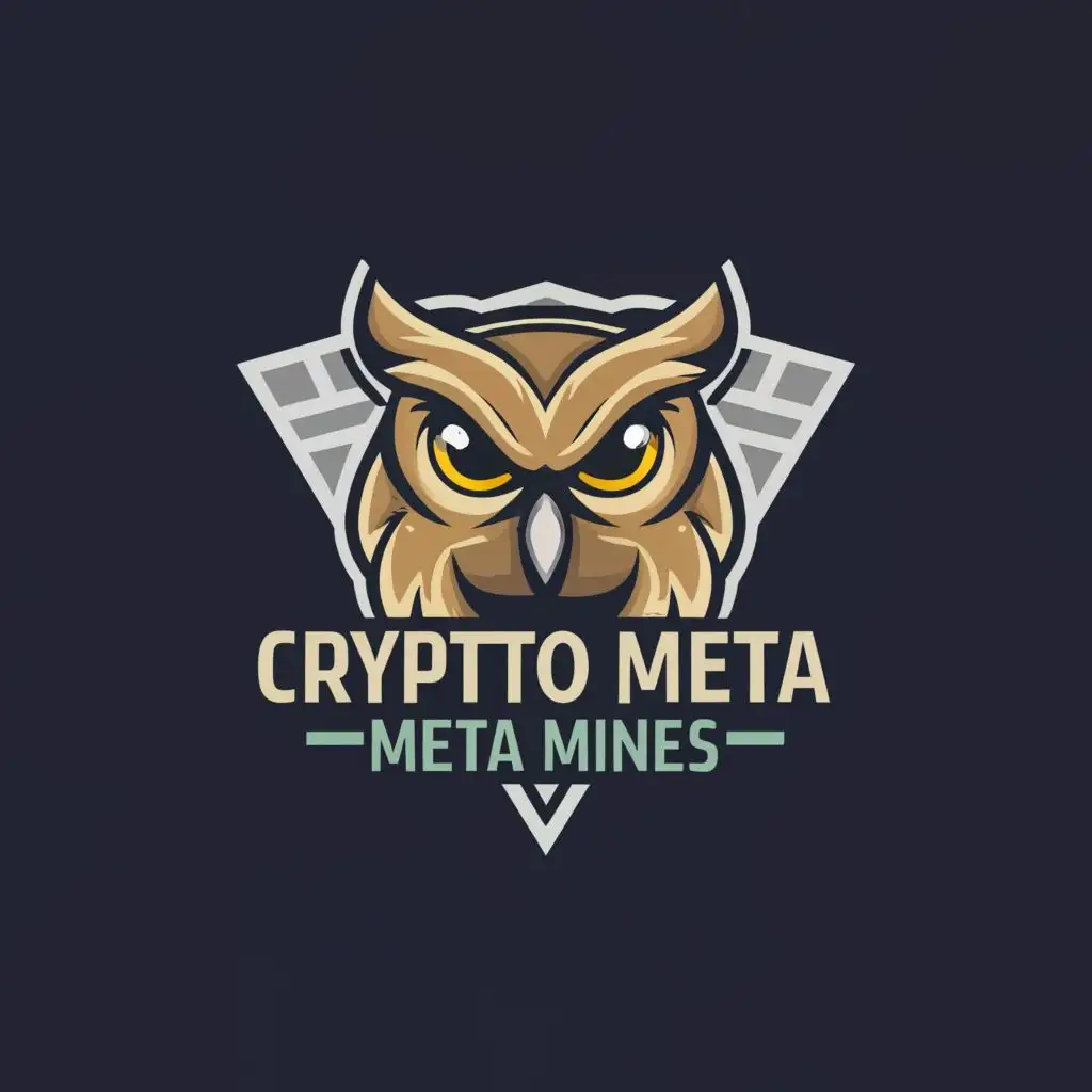 logo, Main symbol can be an Owl or shark, with the text "Crypto Meta Mines", typography