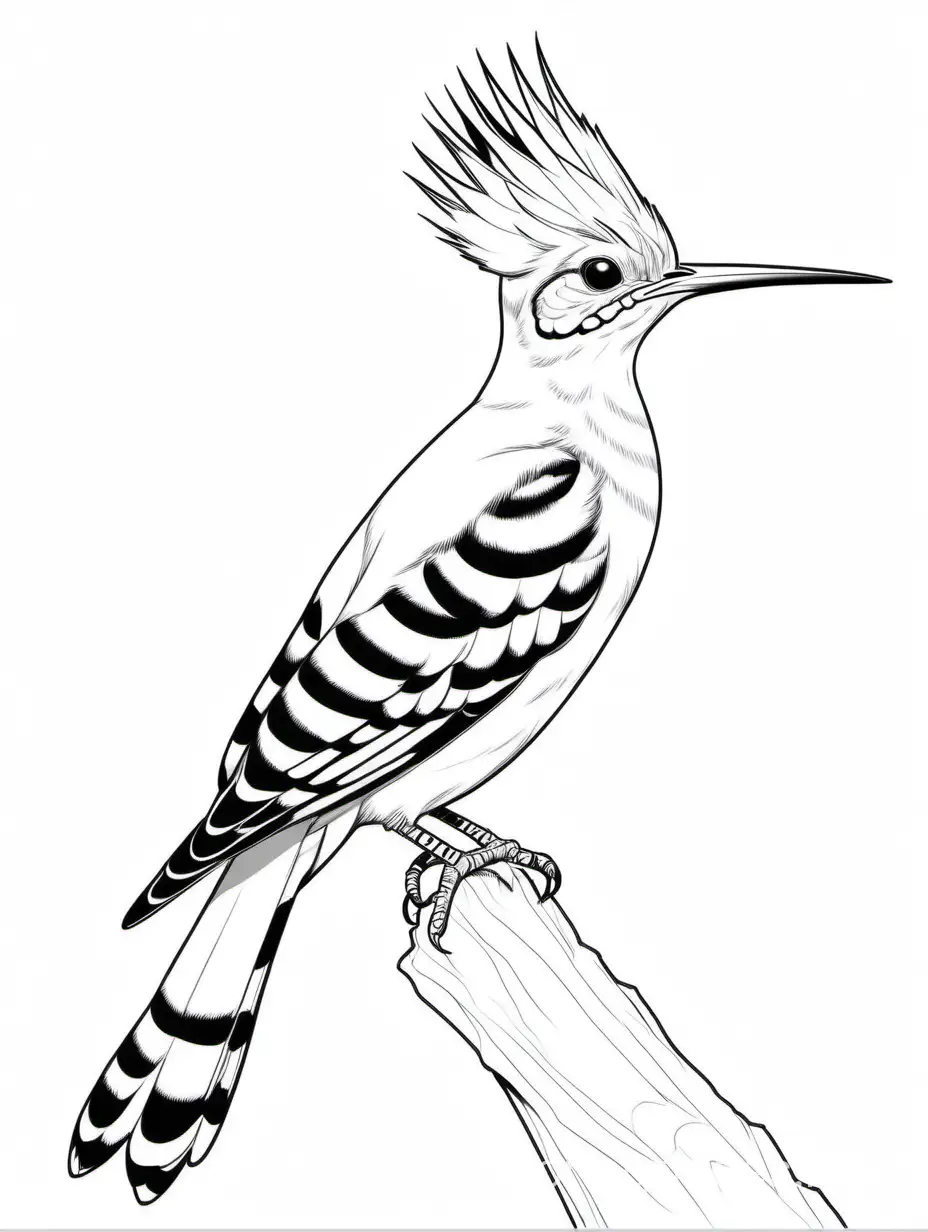 eurasian hoopoe, Coloring Page, black and white, line art, white background, Simplicity, Ample White Space. The background of the coloring page is plain white to make it easy for young children to color within the lines. The outlines of all the subjects are easy to distinguish, making it simple for kids to color without too much difficulty