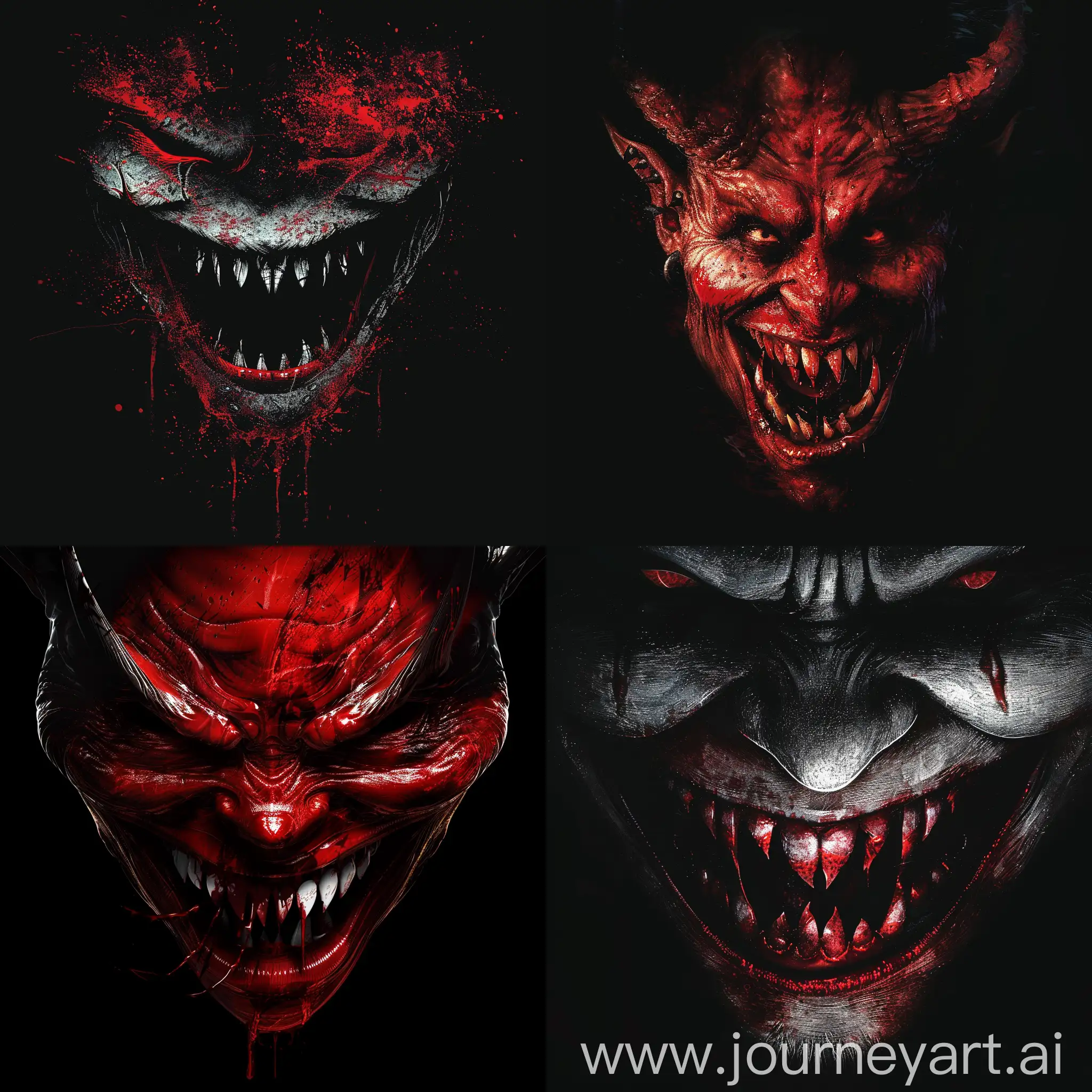 The bloody smile of a demon on a black background