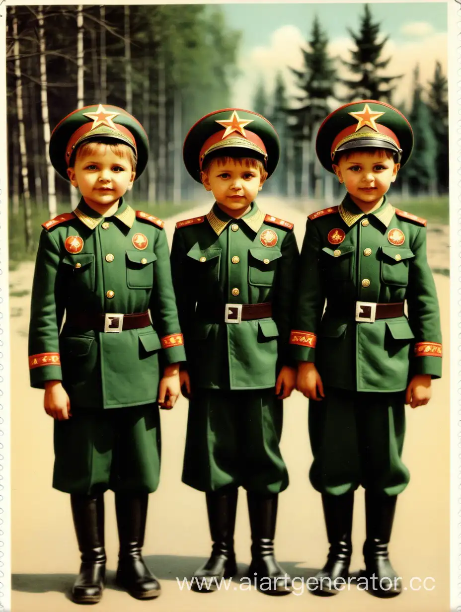 Soviet-Children-Militarists-Vintage-USSR-Style-Postcard