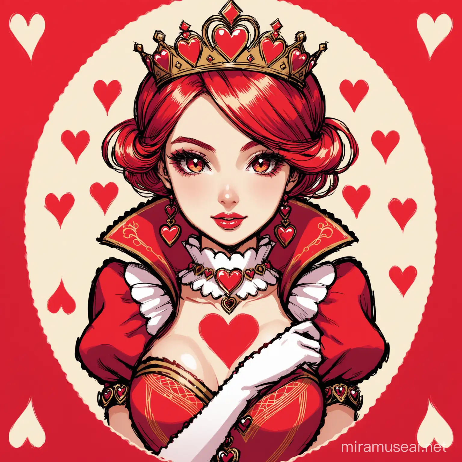 Regal Queen of Hearts in Vibrant Red Dress