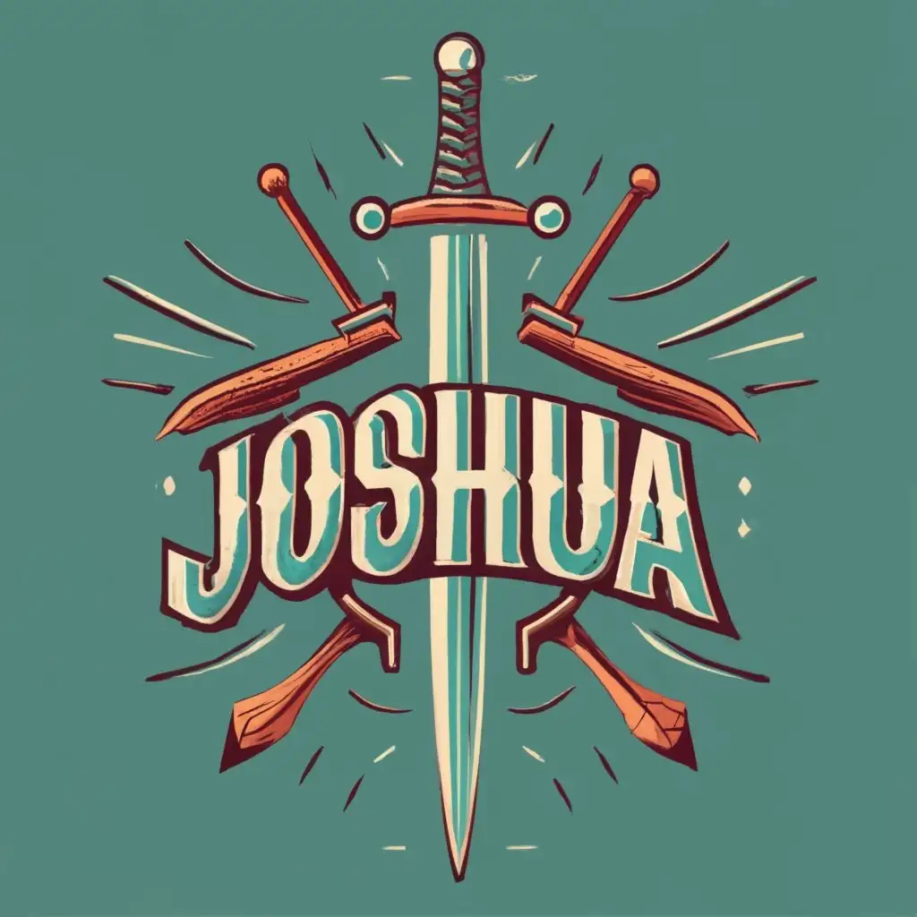 logo, Sword and shield , with the text "Joshua", typography