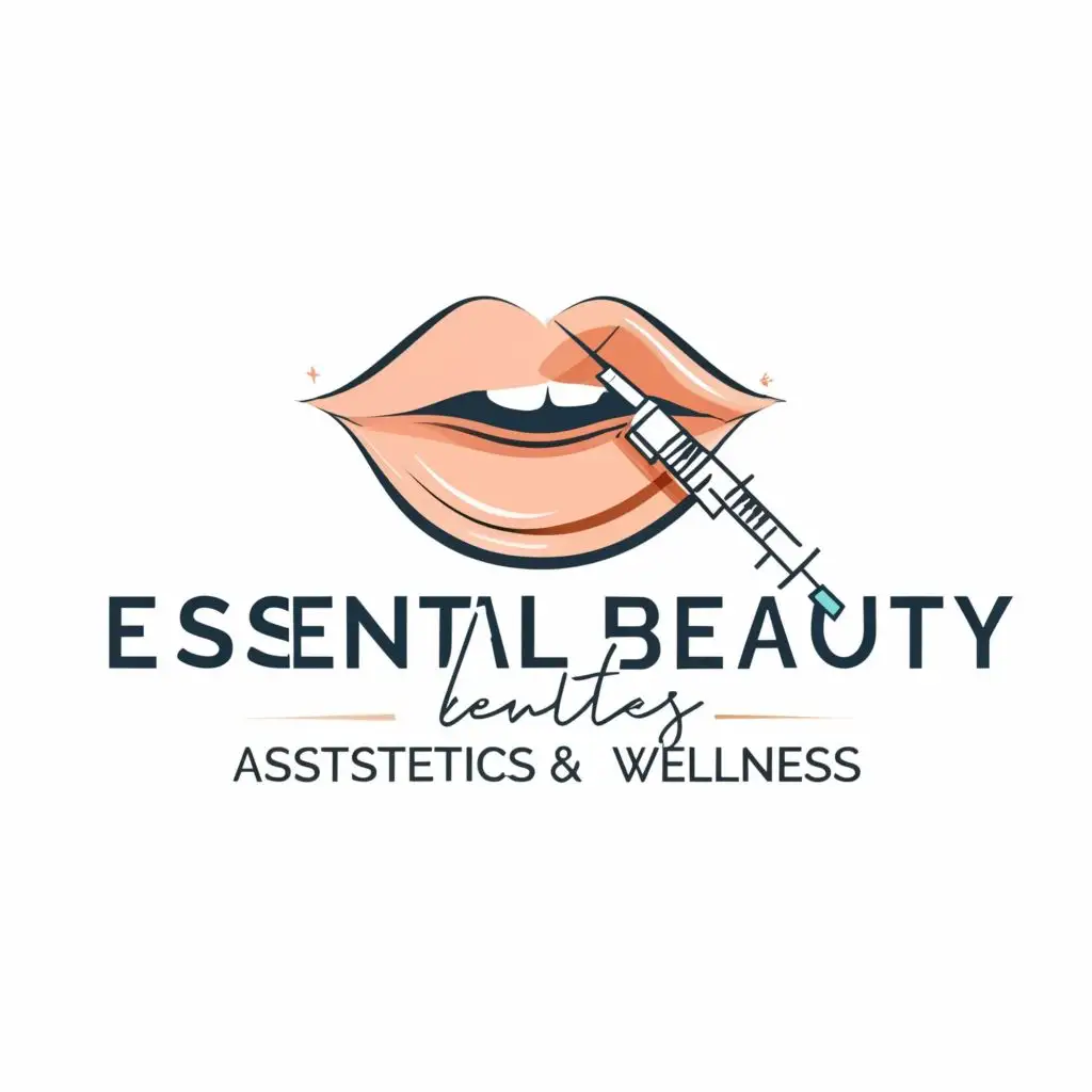 logo, lips, injection, with the text "Essential Beauty Aesthetics & Wellness", typography, be used in Medical Dental industry