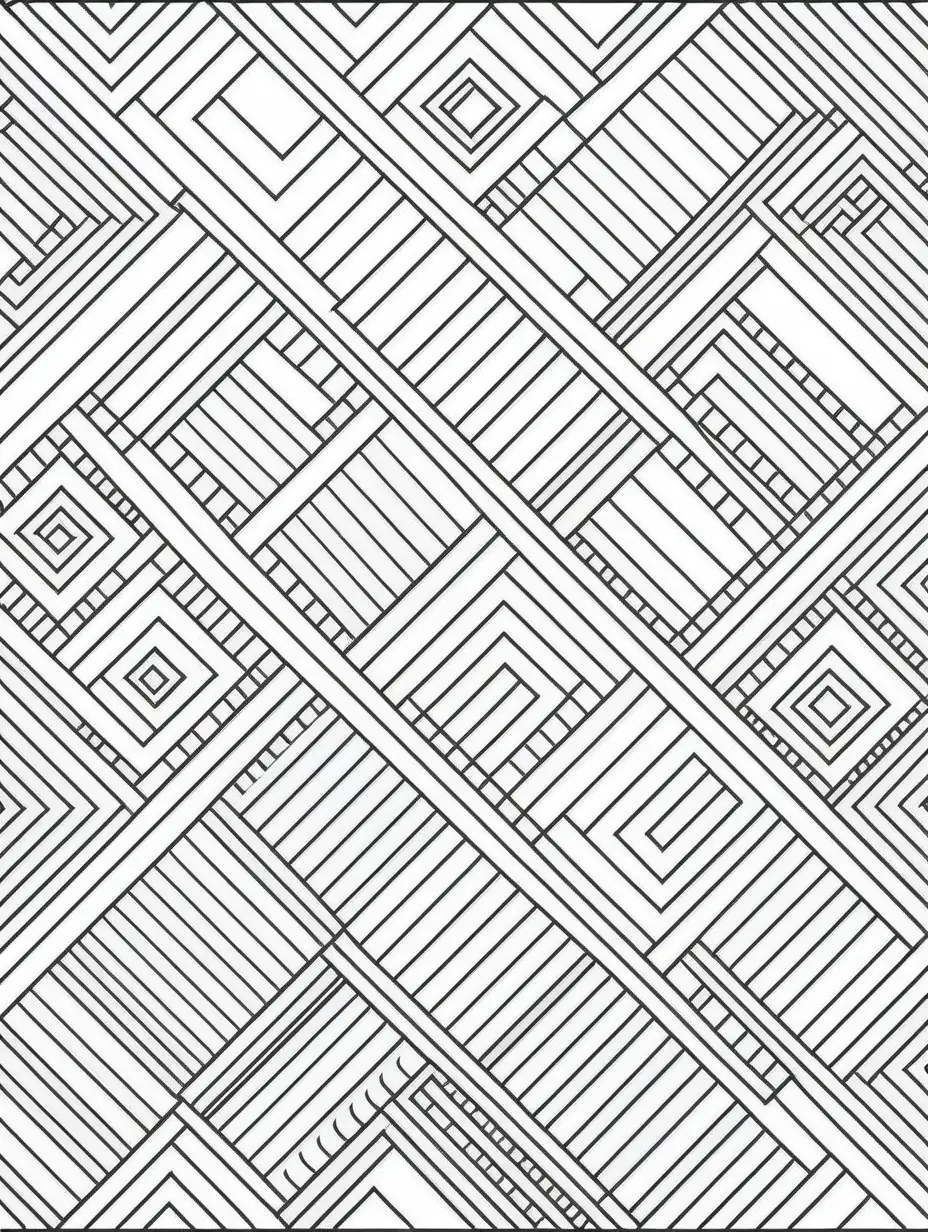 Abstract Geometric Coloring Page with Vector Lines and Squares Patterns