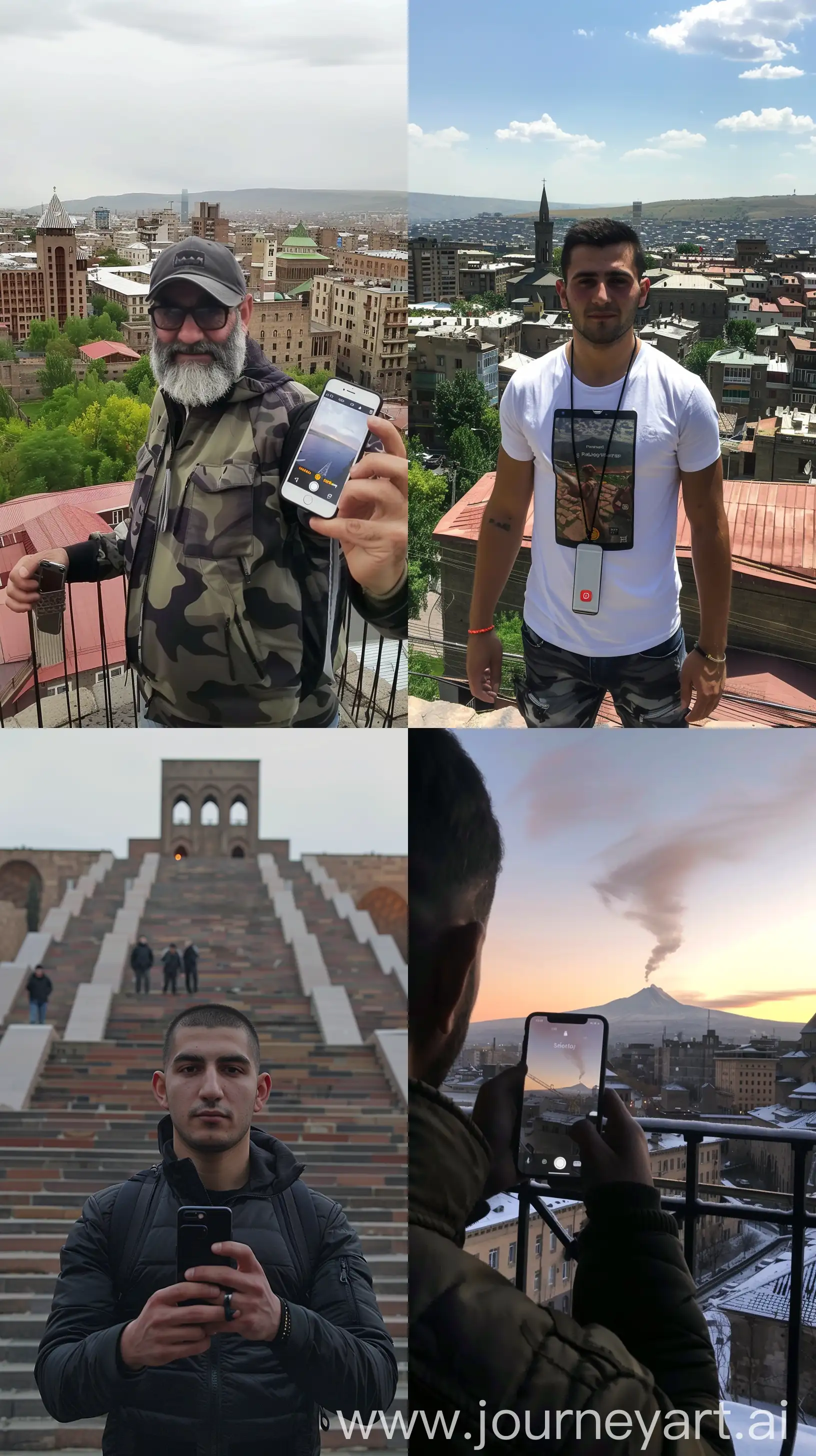 phone photo of man at Yerevan posted on snapchat --v 6.0 --ar 9:16