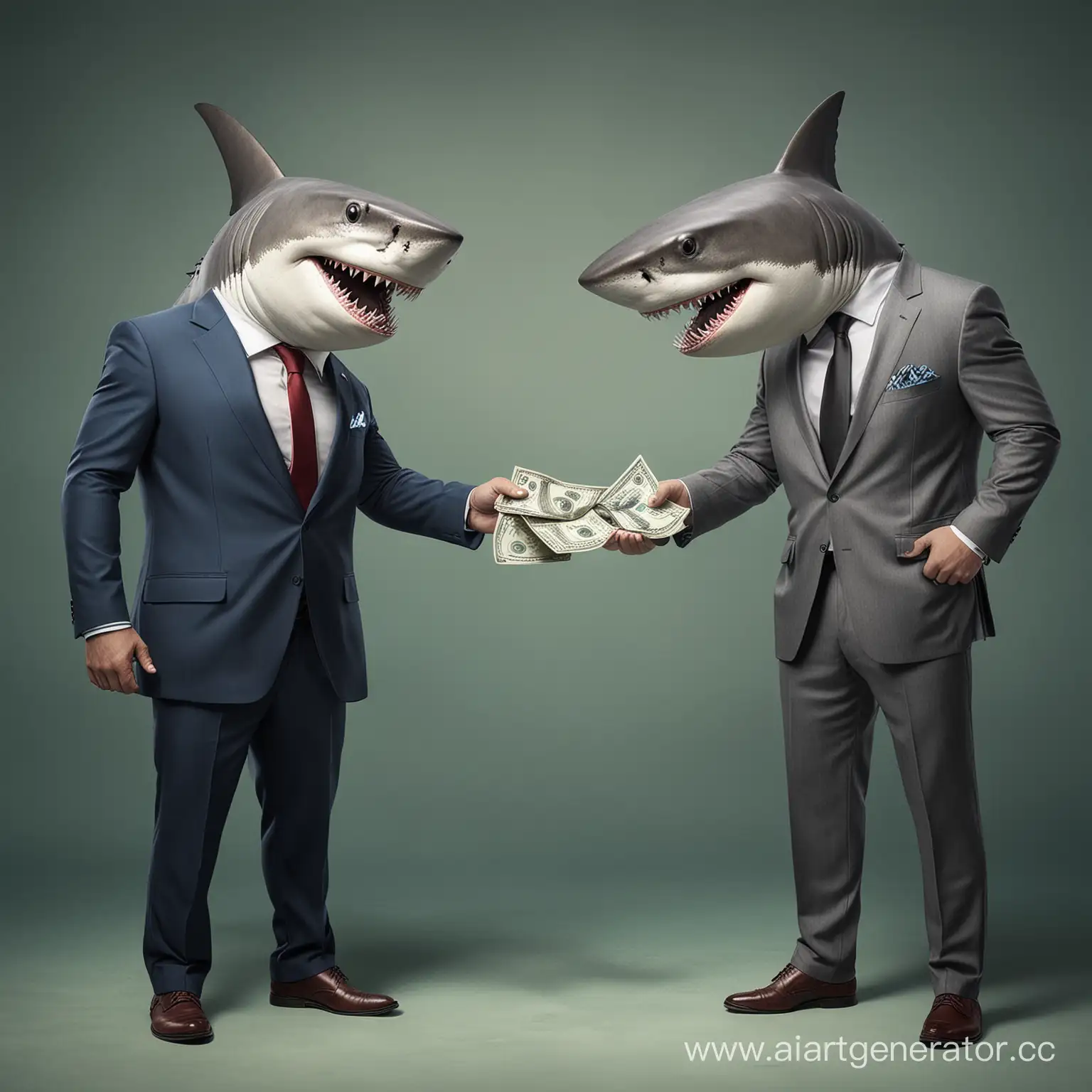 акулы в костюмах обмениваются деньгами