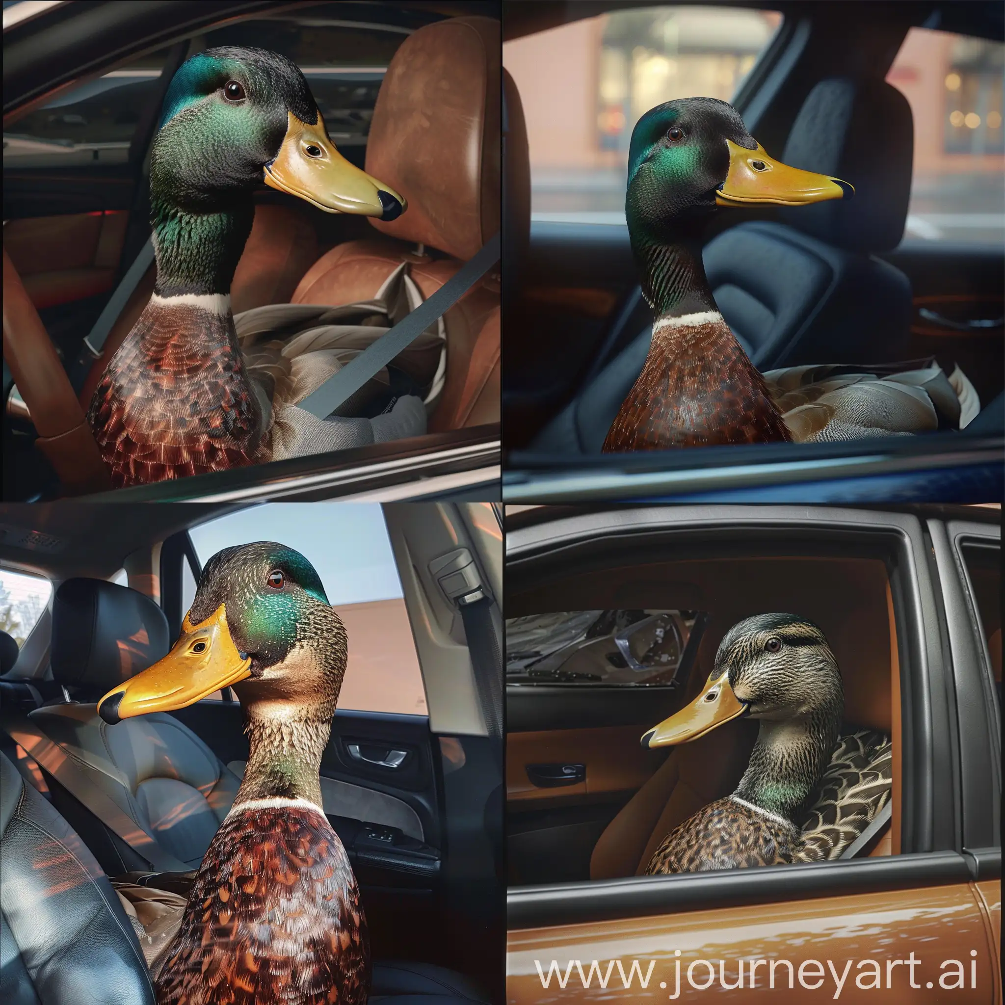 Hyperrealistic-Duck-Passenger-in-Car-with-Octane-V6-Engine