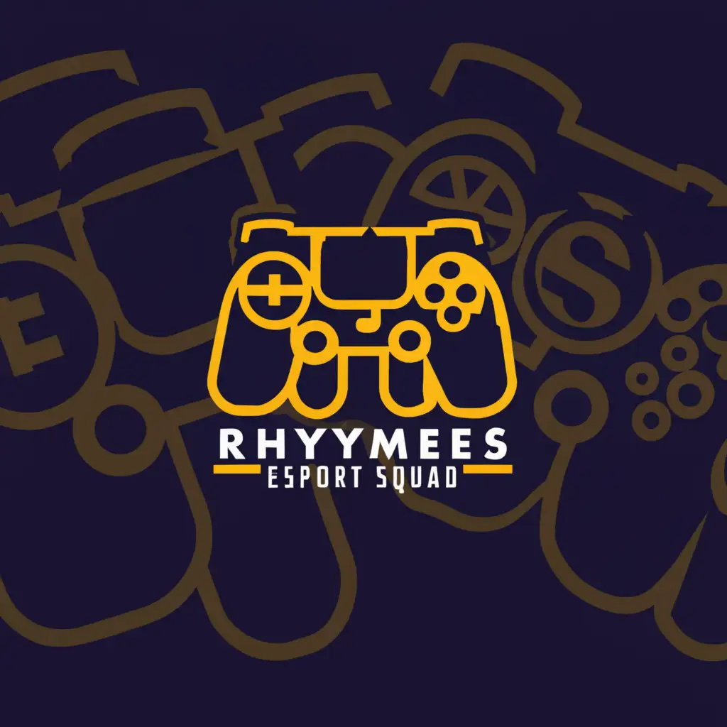 a logo design,with the text "RHYMES ESPORT SQUAD", main symbol:Game controller, and all elements,Minimalistic,clear background