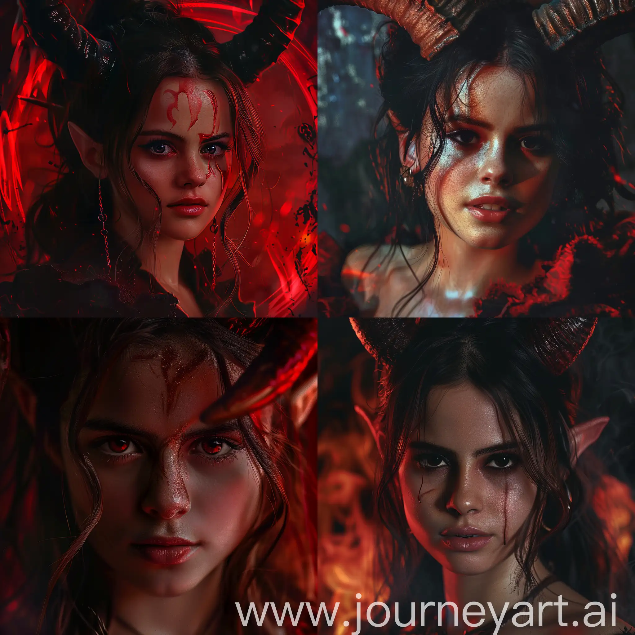 Selena Gomez in the form of a demon,  realism, 4k