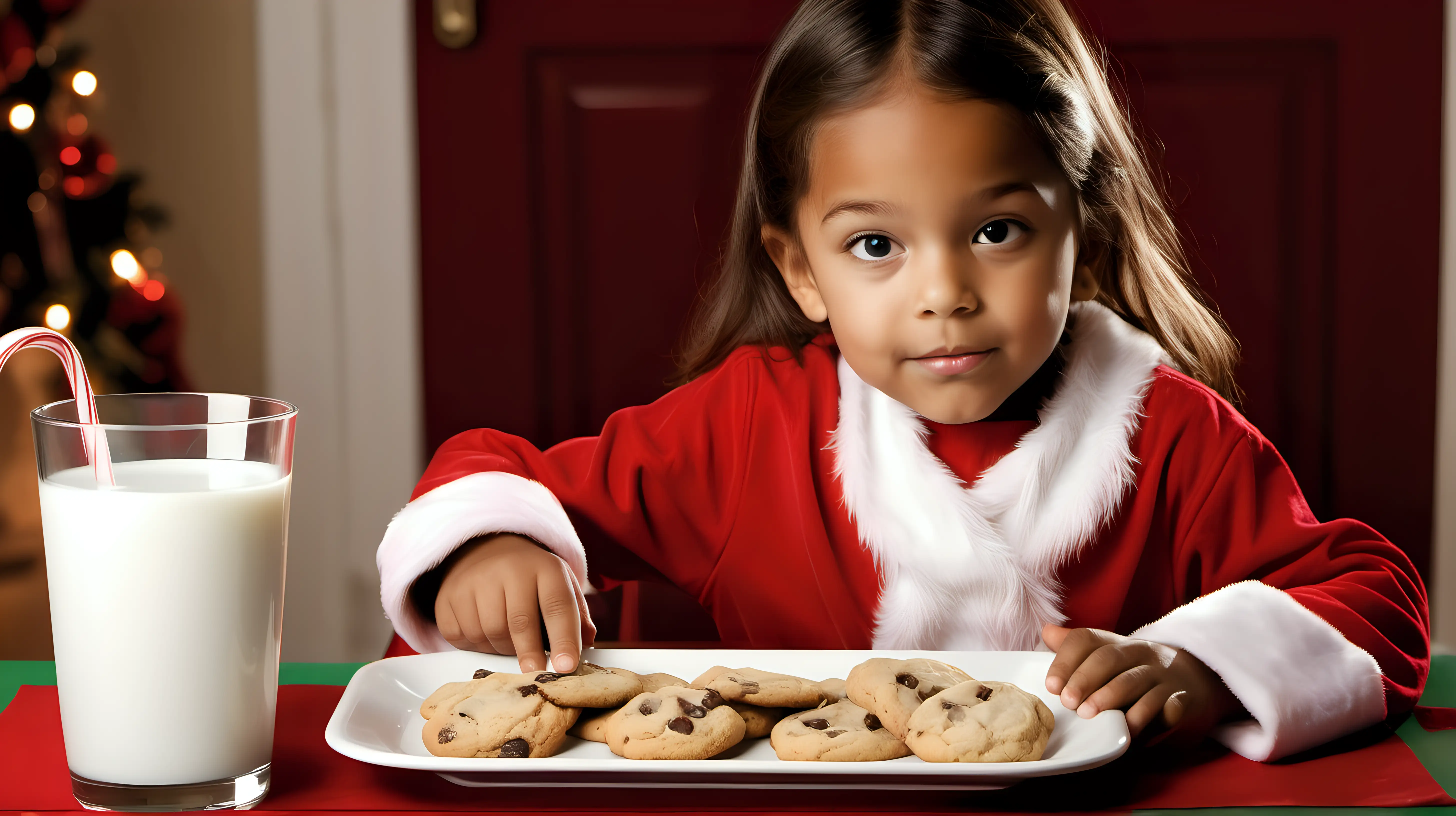 "Capture the anticipation of Christmas Eve with a child leaving out cookies and milk for Santa Claus."