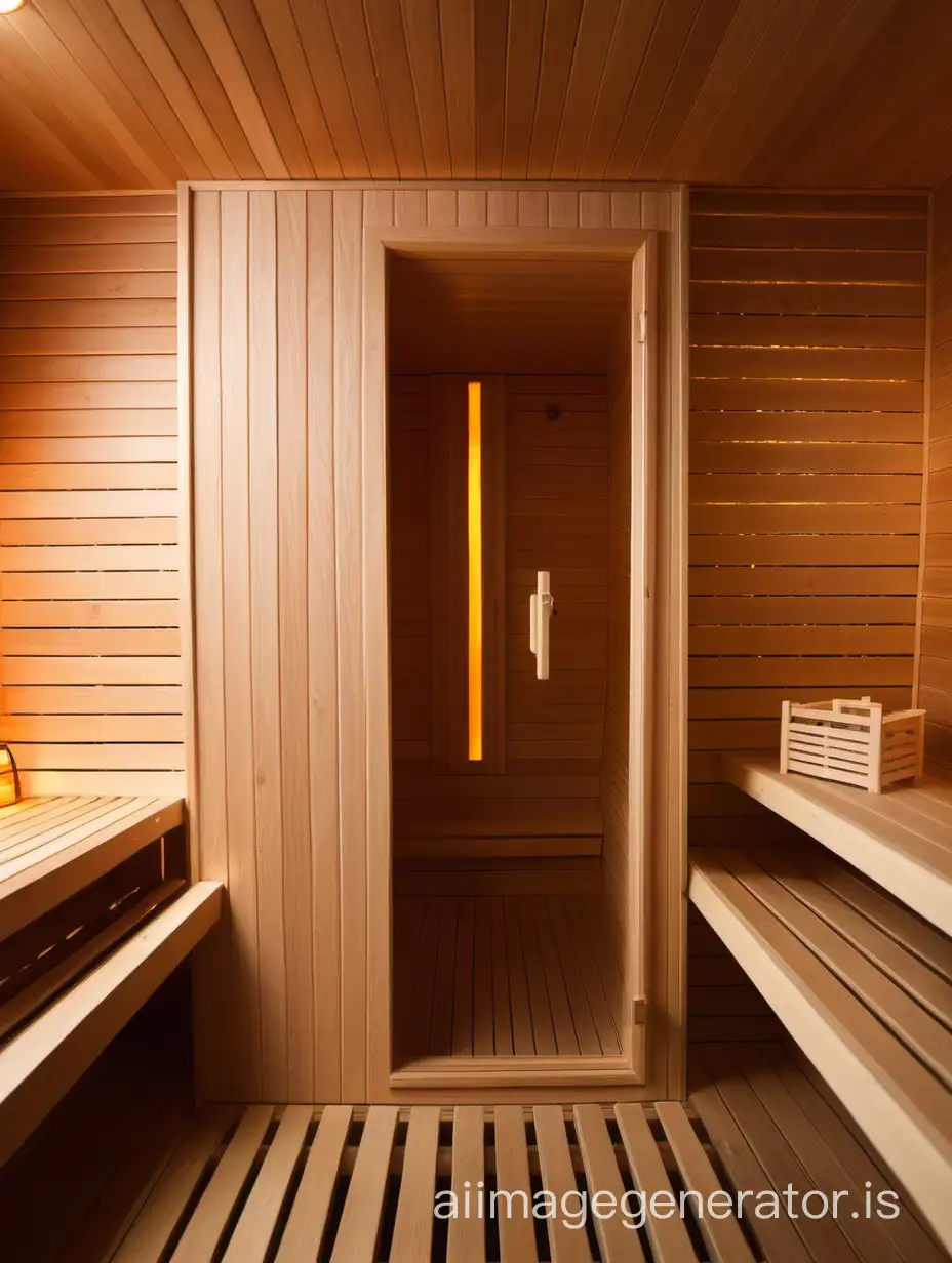 Inviting-Sauna-Experience-with-a-Wooden-Door-and-Warm-Light