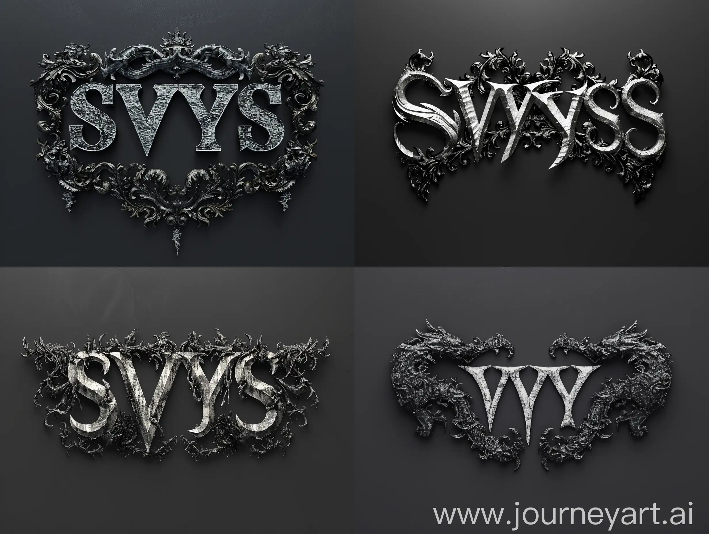 Render of a Black Metal Font with the text "SVYS", white text, black background