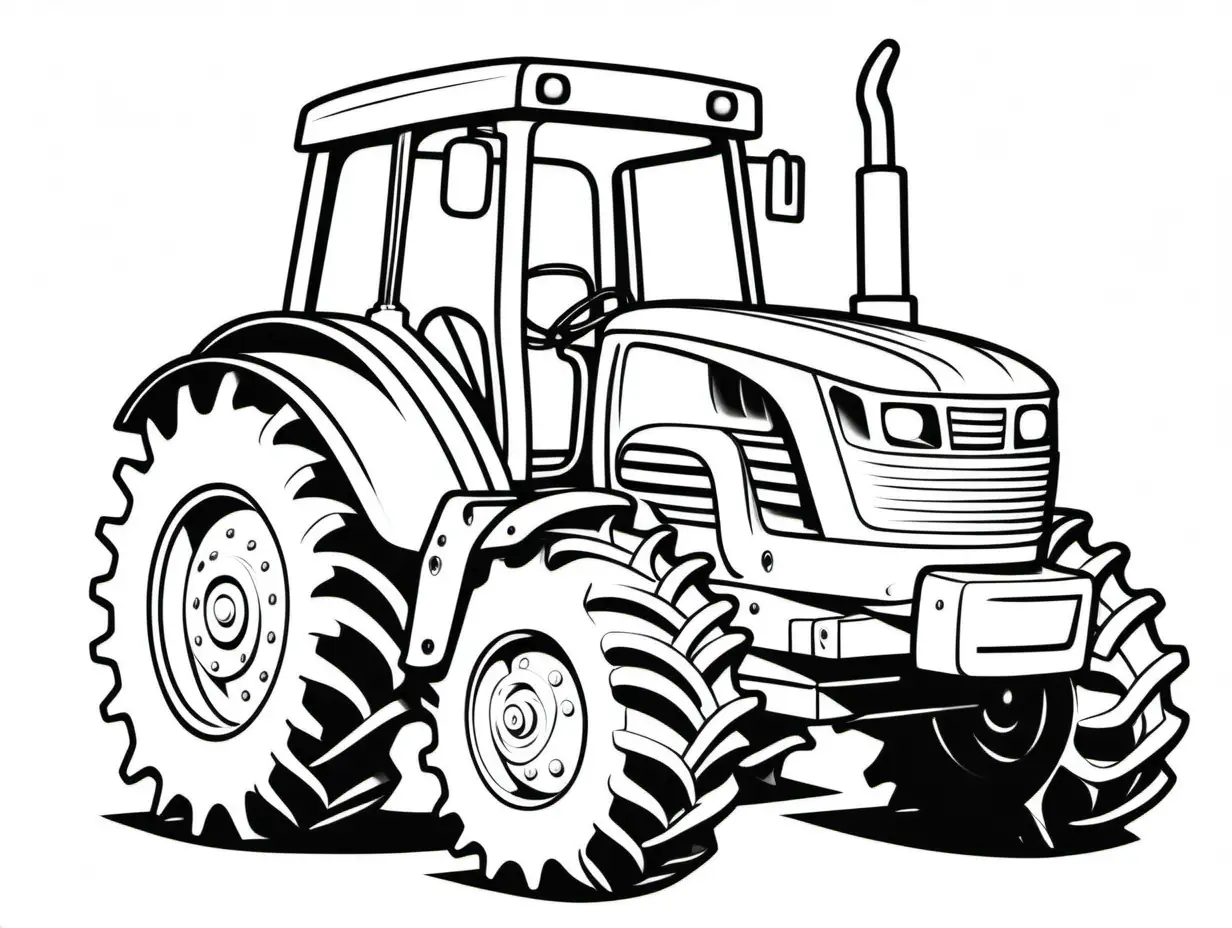 omalovánka pro děti, traktor, bez pozadí, izolované bílé pozadí