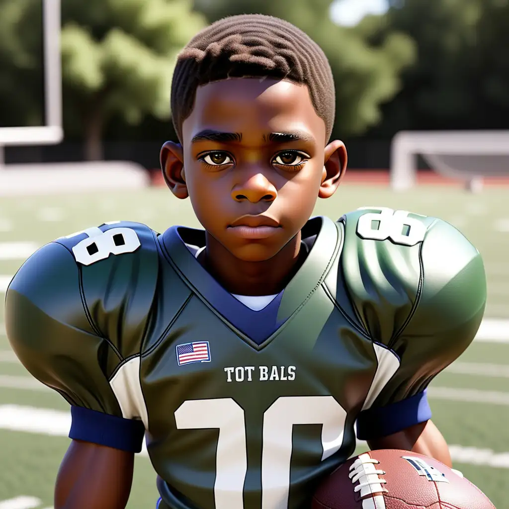 African American Tween Boy in Football Uniform