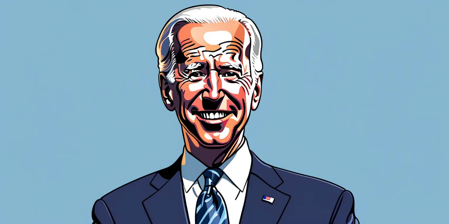 Realistic Cartoon Portrait of Joe Biden on Solid Background