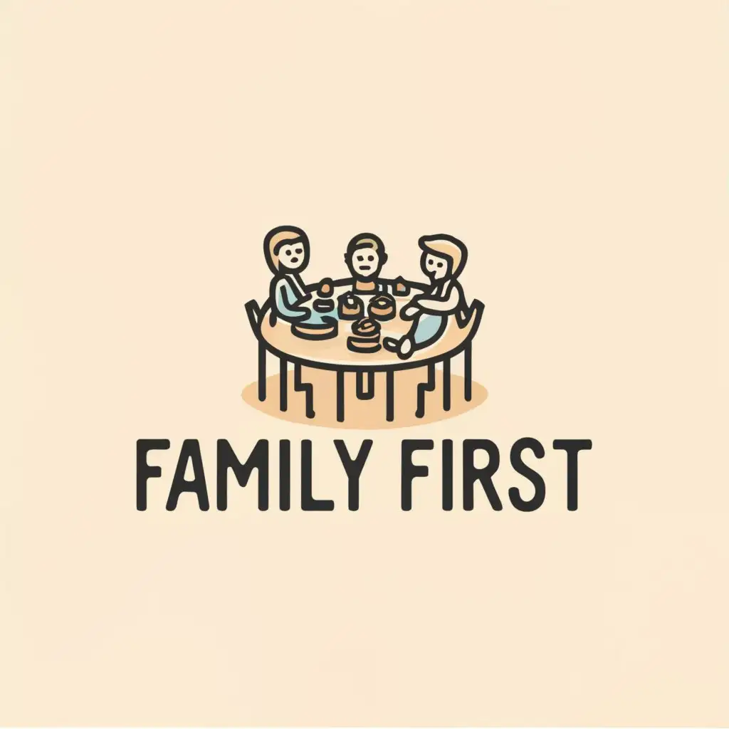 a logo design,with the text "Family First", main symbol:Children sitting having Dinner ,Moderate,be used in Entertainment industry,clear background