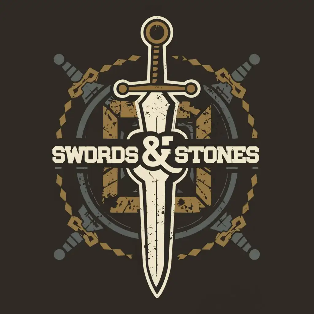 logo, Medieval sword, with the text "Swords & Stones", typography