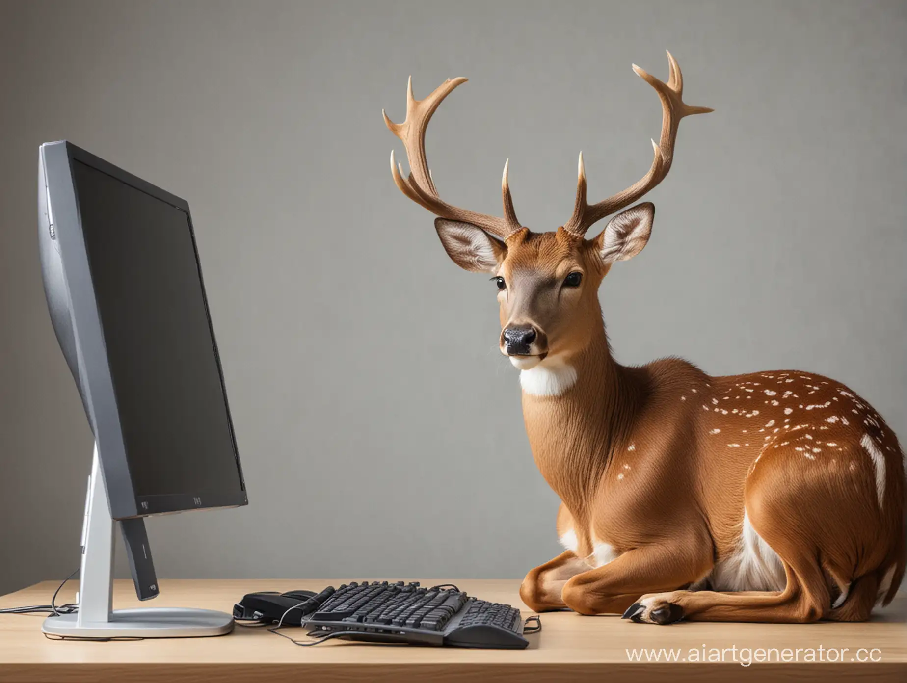 Deer-Working-Behind-Computer-Wildlife-in-the-Digital-Age