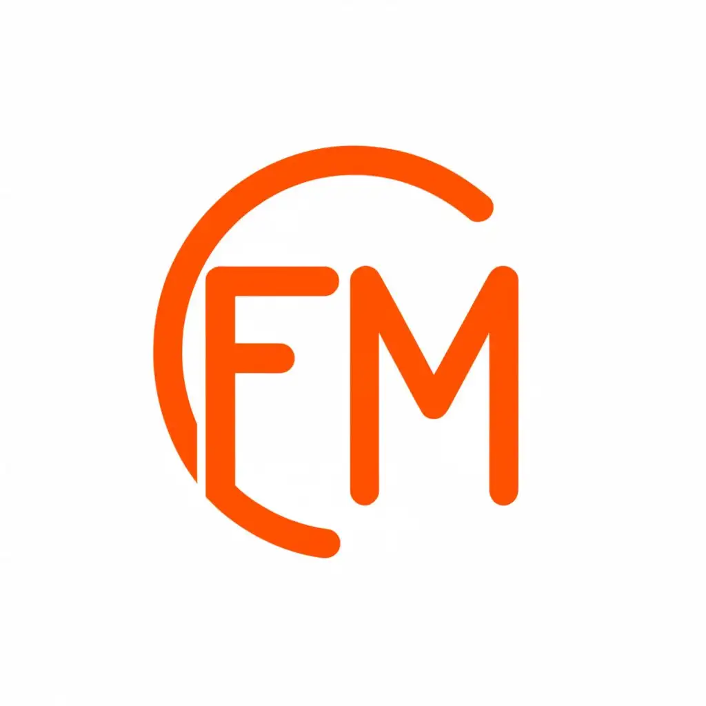 a logo design,with the text 'FM', main symbol:orange font initials set in a 10 pixel thin orange circle on a transparent background.,Minimalistic,clear background.

