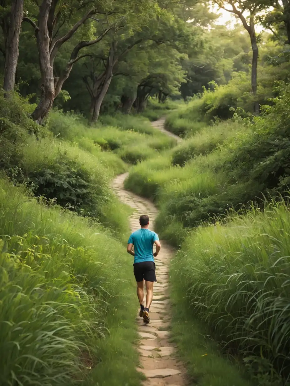 Athlete Running Along Serpentine Grass Path