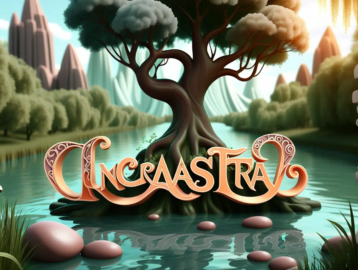Enchanting Lettering Amidst Text Incantra with Mystic Forest and Crystal Rivers