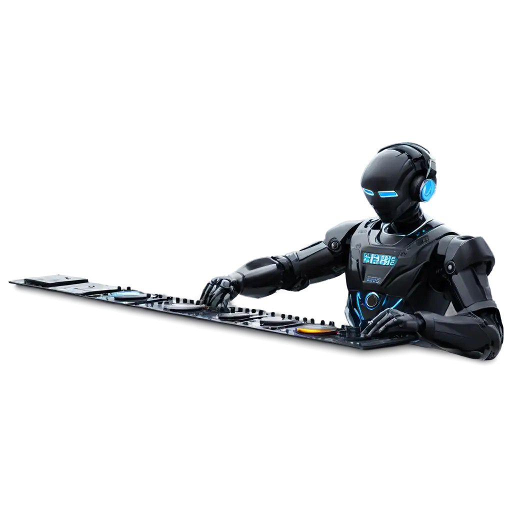 Futuristic-Humanoid-Robot-DJ-with-Roland-MC808-at-Sunset-Beach-PNG