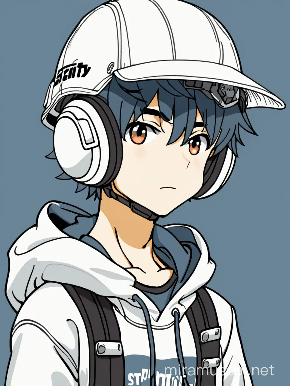 anime boy wearing a safety helmet and a hoodie