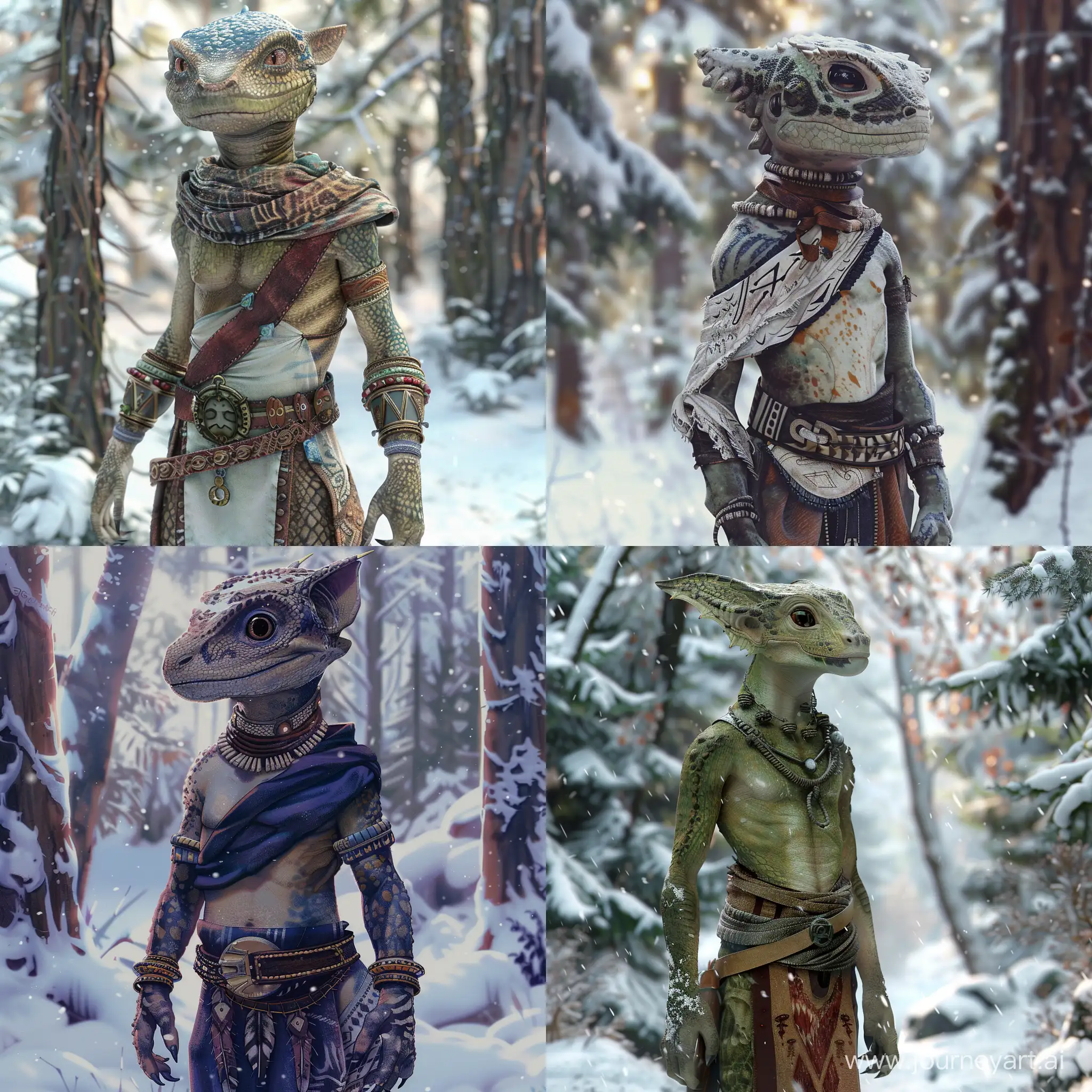 Anthro-Lizard-Boy-in-Tribal-Attire-Explores-Snowy-Forest