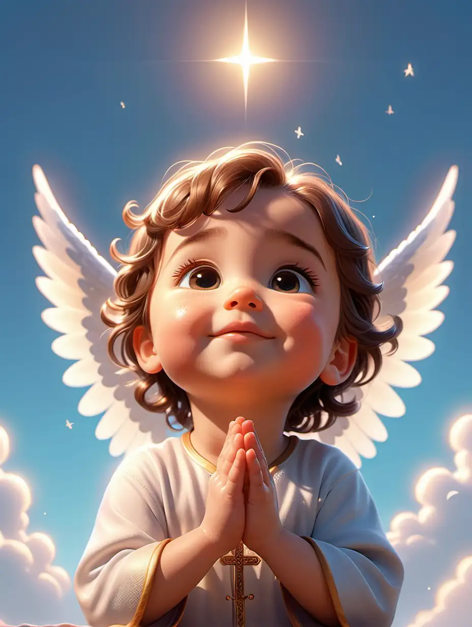 Faithful Child Praying with Joyful Angel Assistance