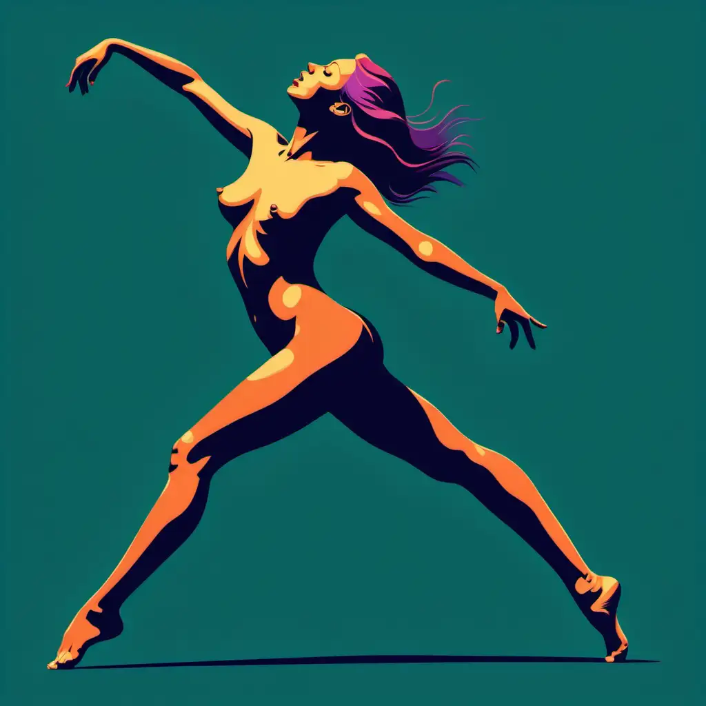 Ilustración vectorizada de  colores sólidos, de cuerpo de mujer desnuda bailando