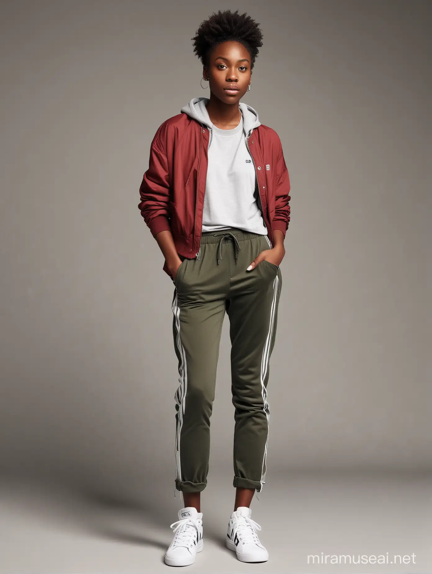 Athletic androgynous figure with gaptooth and sneakers