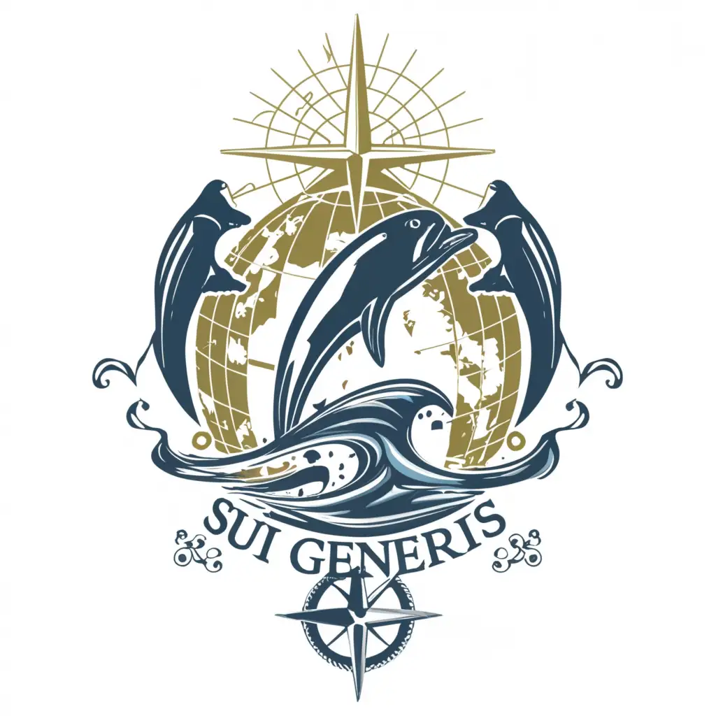 LOGO-Design-for-Sui-Generis-Luxury-Yacht-Brand-with-Dolphin-Globe-and-Compass-Theme