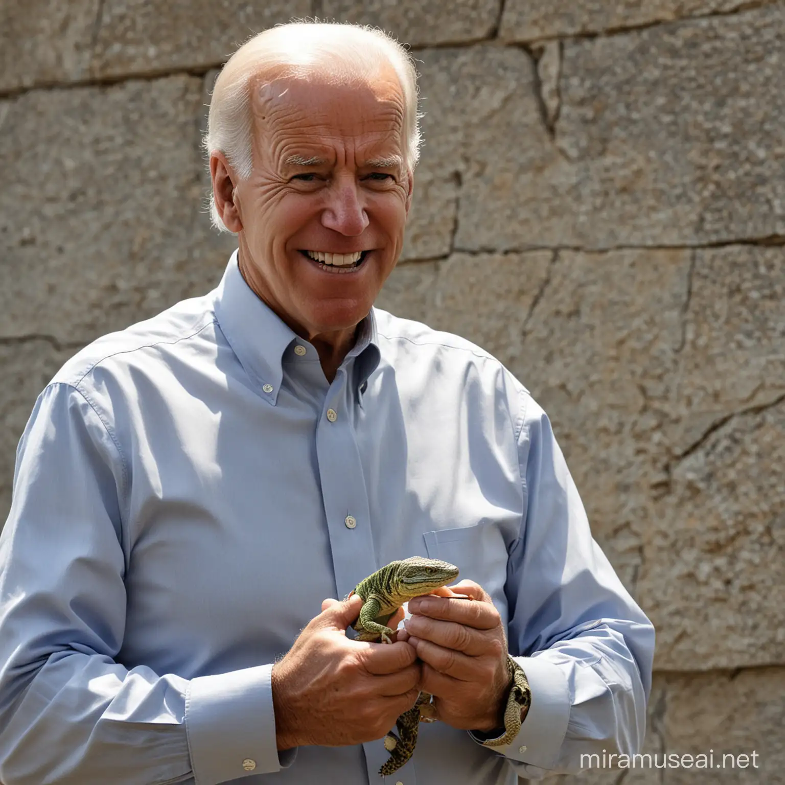 Joe Biden Holding a Lizard Politician Poses with Reptile Companion for Quirky Portrait