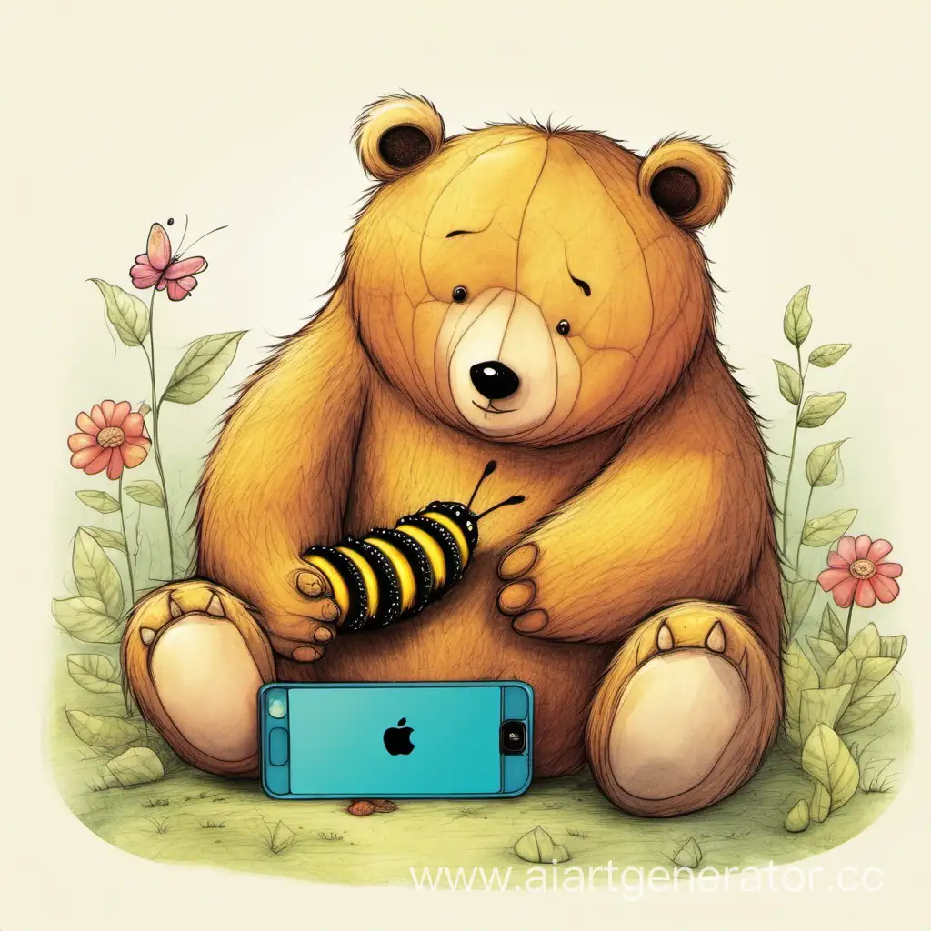 Caterpillar-Embraces-Bear-with-iPhone