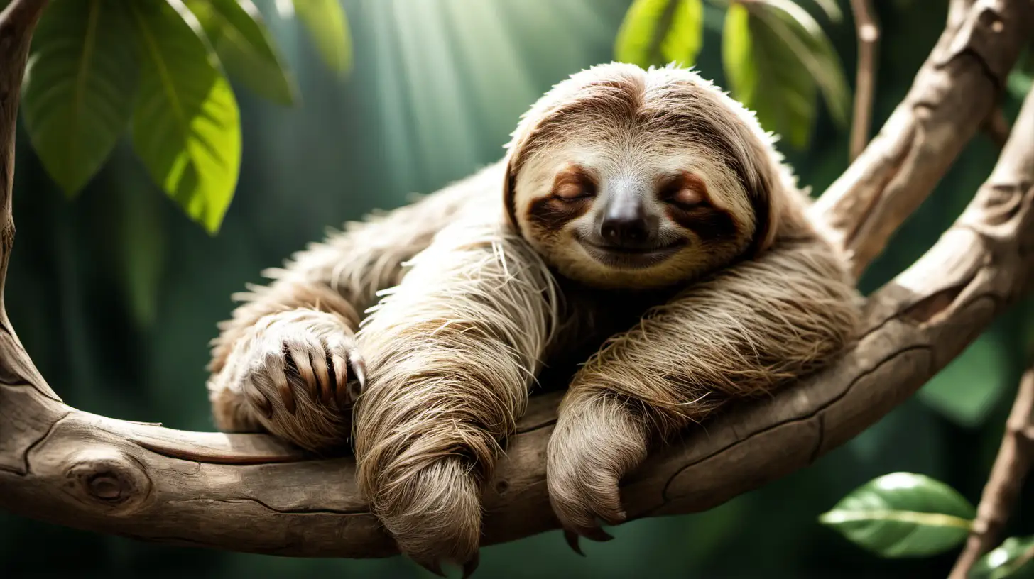 Adorable Slumber Tranquil Sloth Resting on a Tree Branch