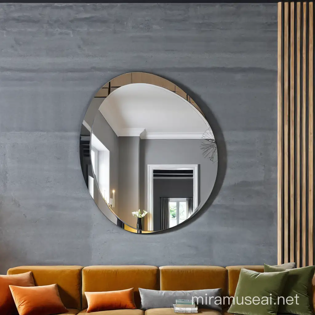 Contemporary Living Room with Unique Modern Mirror Design