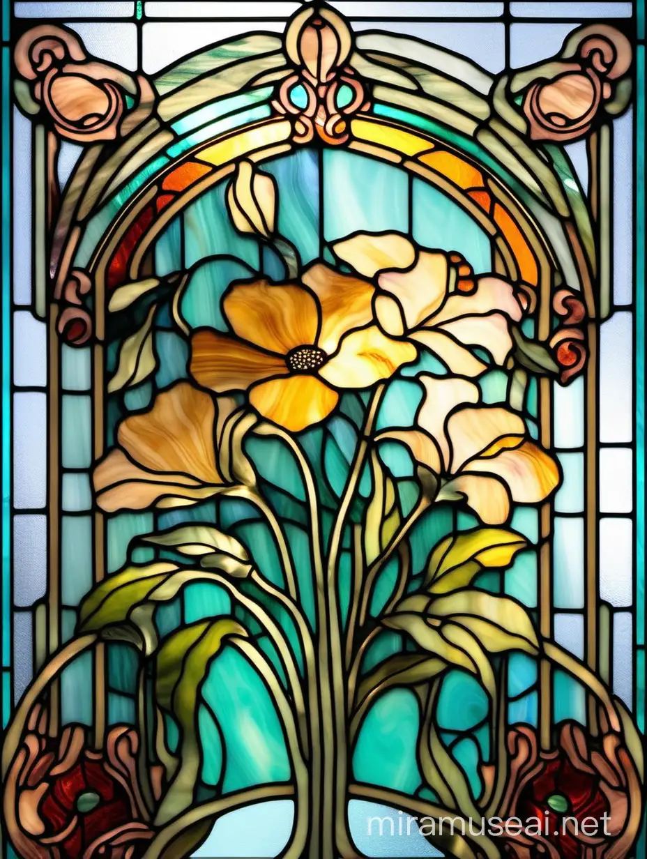 Floral Stained Glass Art in Tiffany Technique Elegant Art Nouveau Design