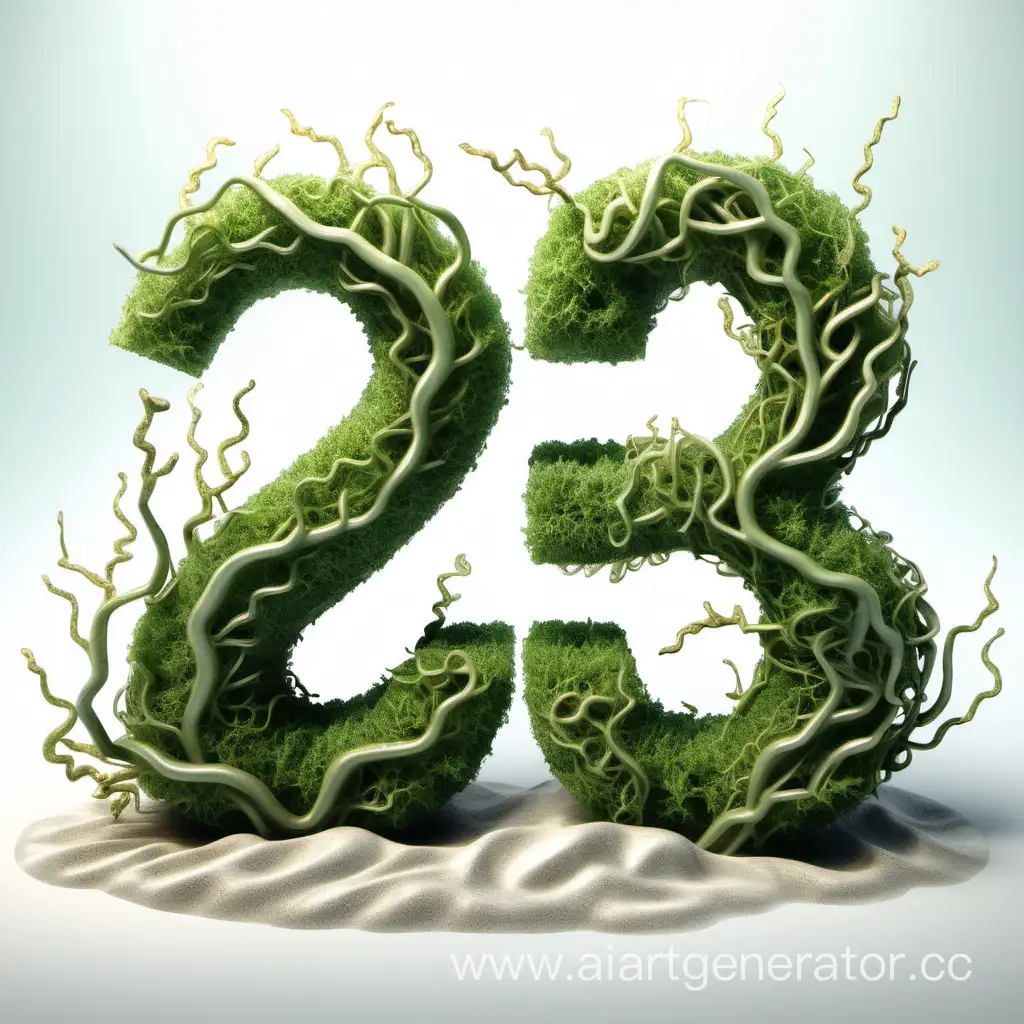3D-Photorealistic-Number-23-Entwined-with-Seaweed