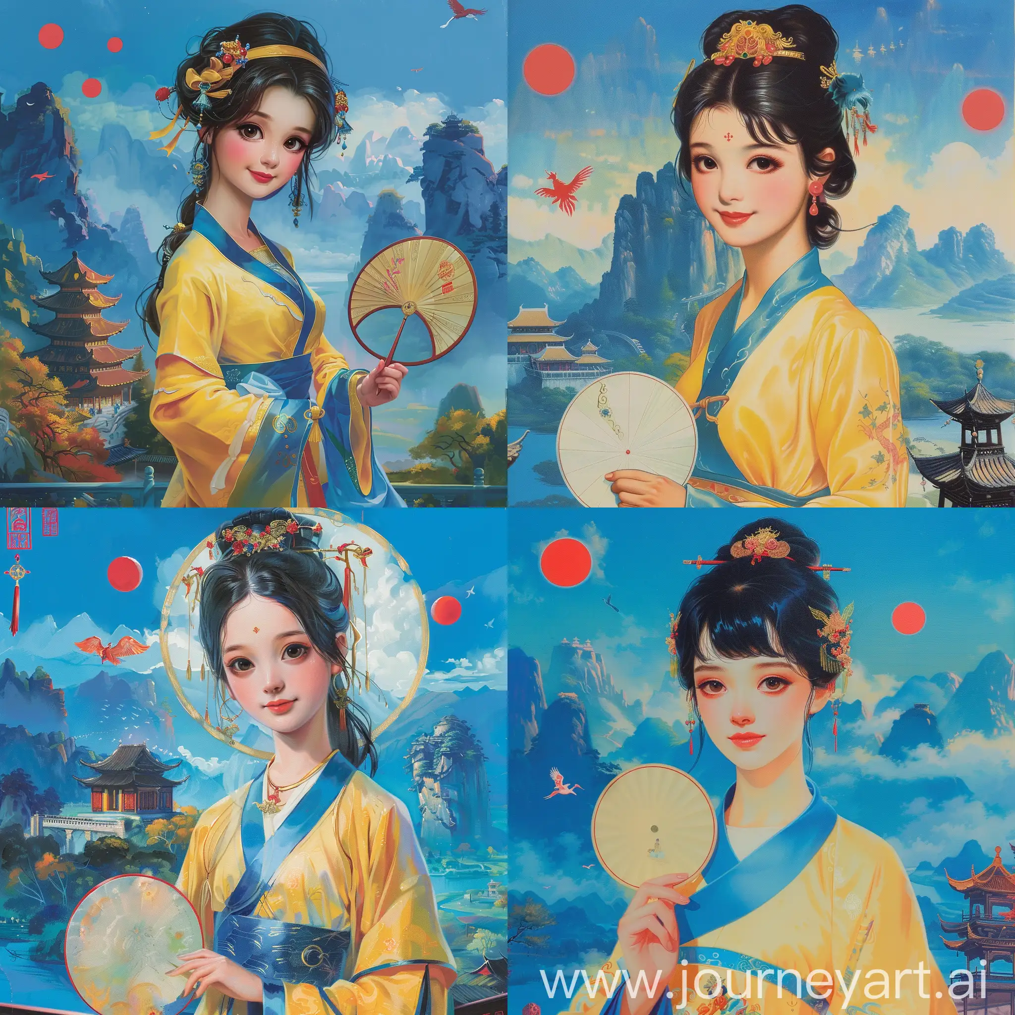 Elegant-Young-Lady-Xue-Baochai-in-Disney-Style-Ming-Dynasty-Hanfu-with-Chinese-Temple-Background