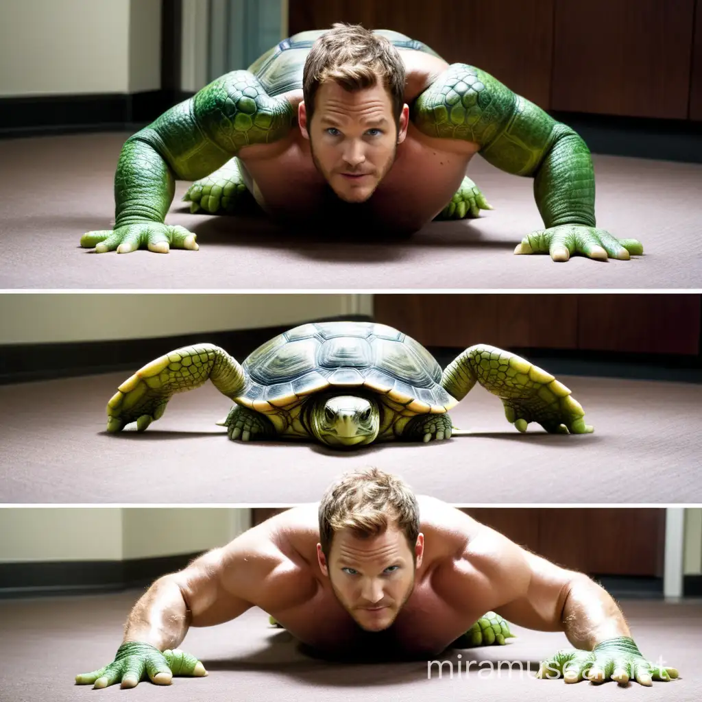 Chris Pratt Transforming into a Turtle in a Magical Forest