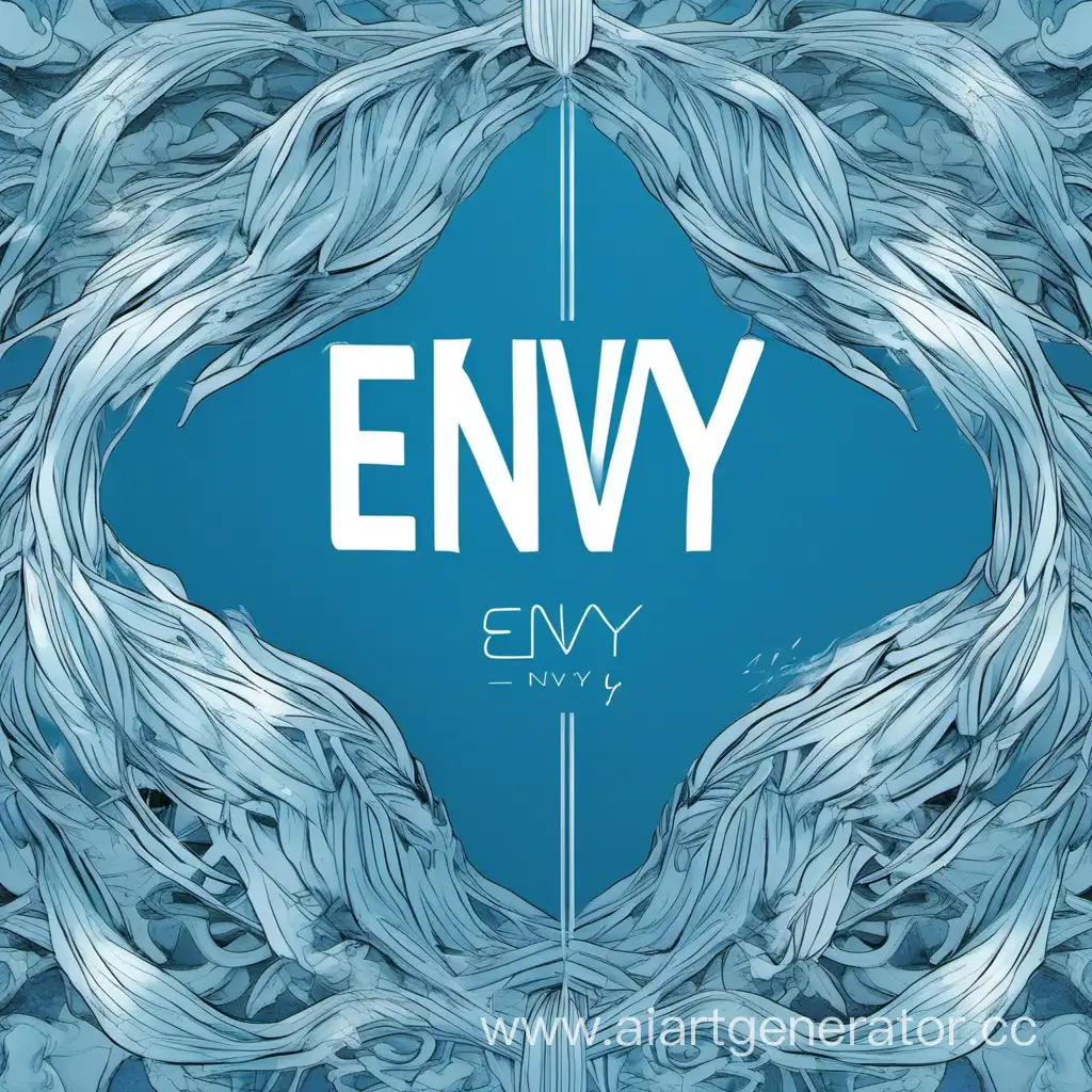 нарисовать обложку для кпоп альбома. надпись: "envy". фон в синем оттенке.