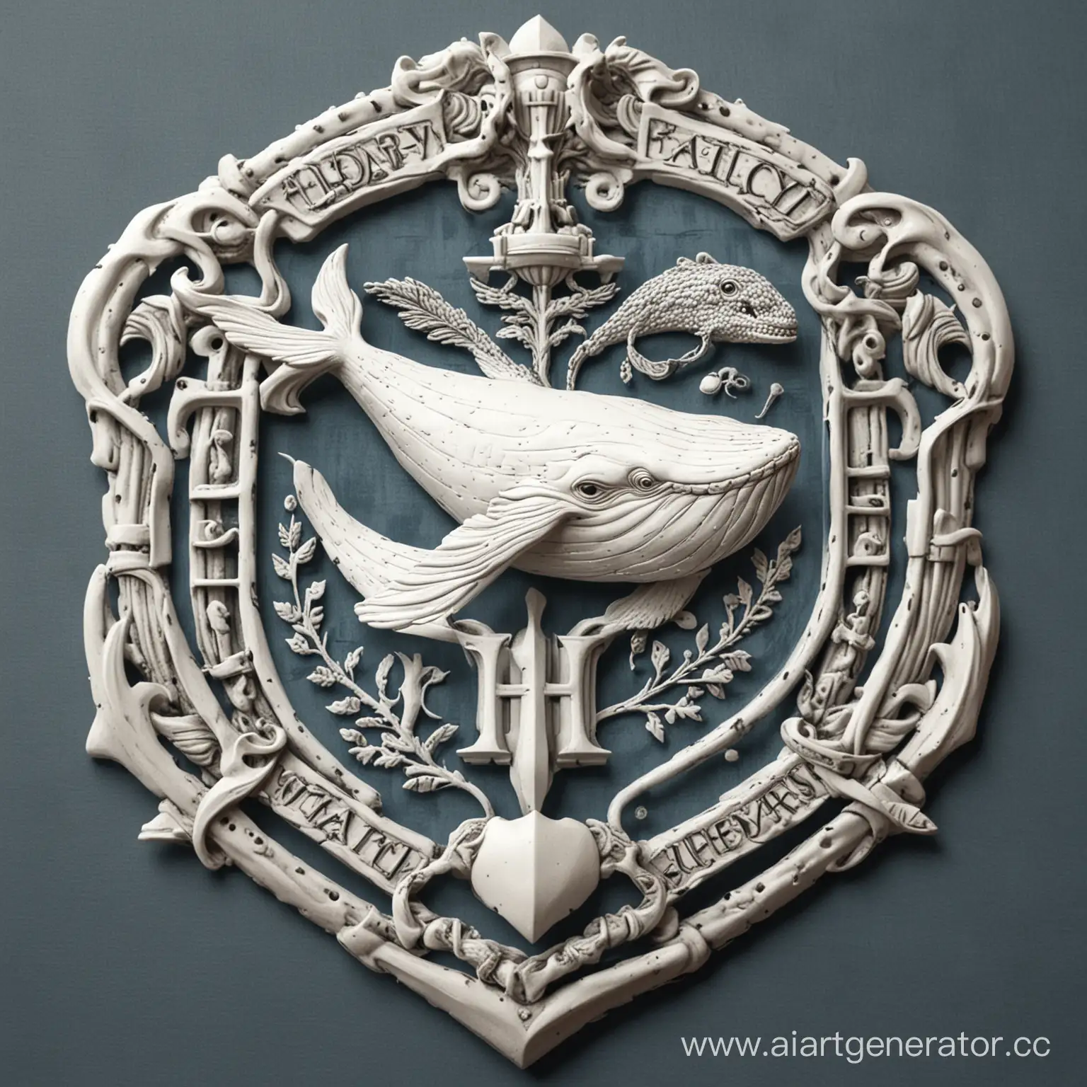 Герб нового факультета в Хогвартсе, белый цвет, кит