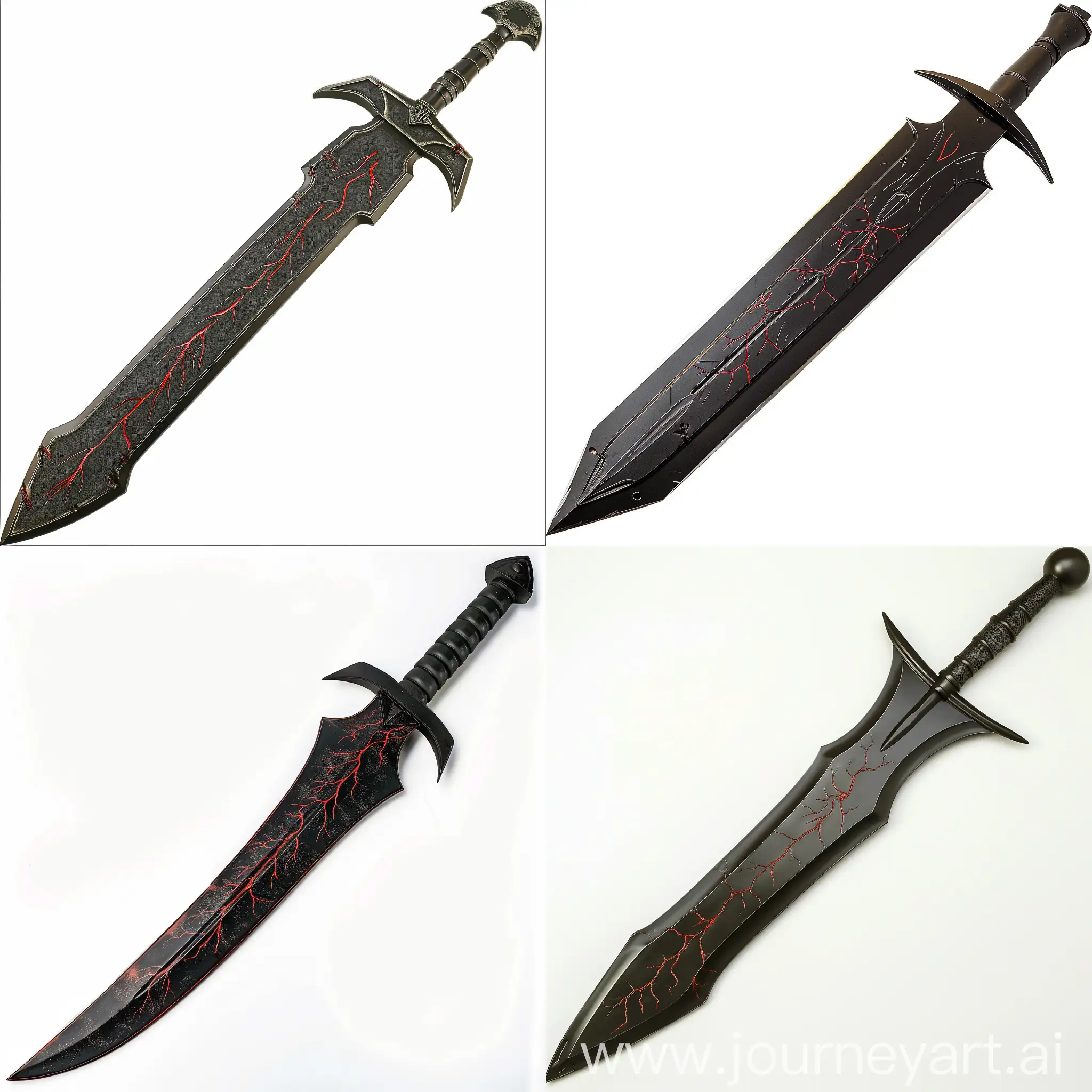 A black gladius sword with red veins on the blade

