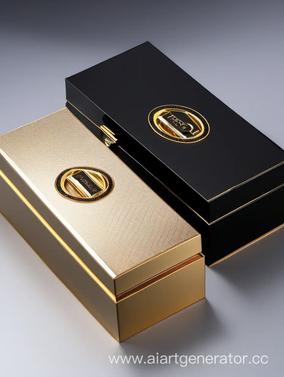 luxury perfume rectangle box with black and gold color