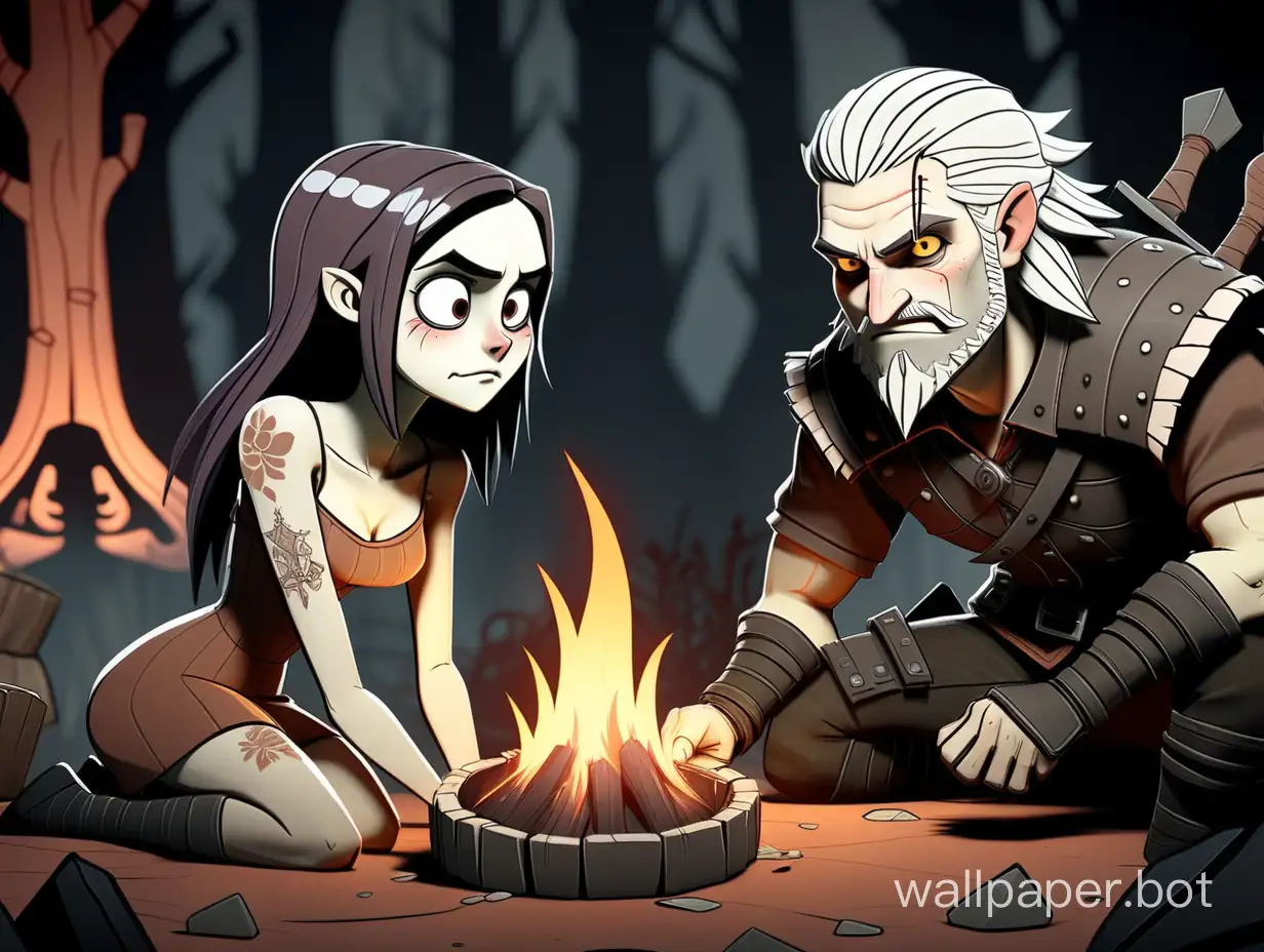Geralt plays with his girlfriend in Don't Starve Together surviving in a dangerous world, gathering food and resources