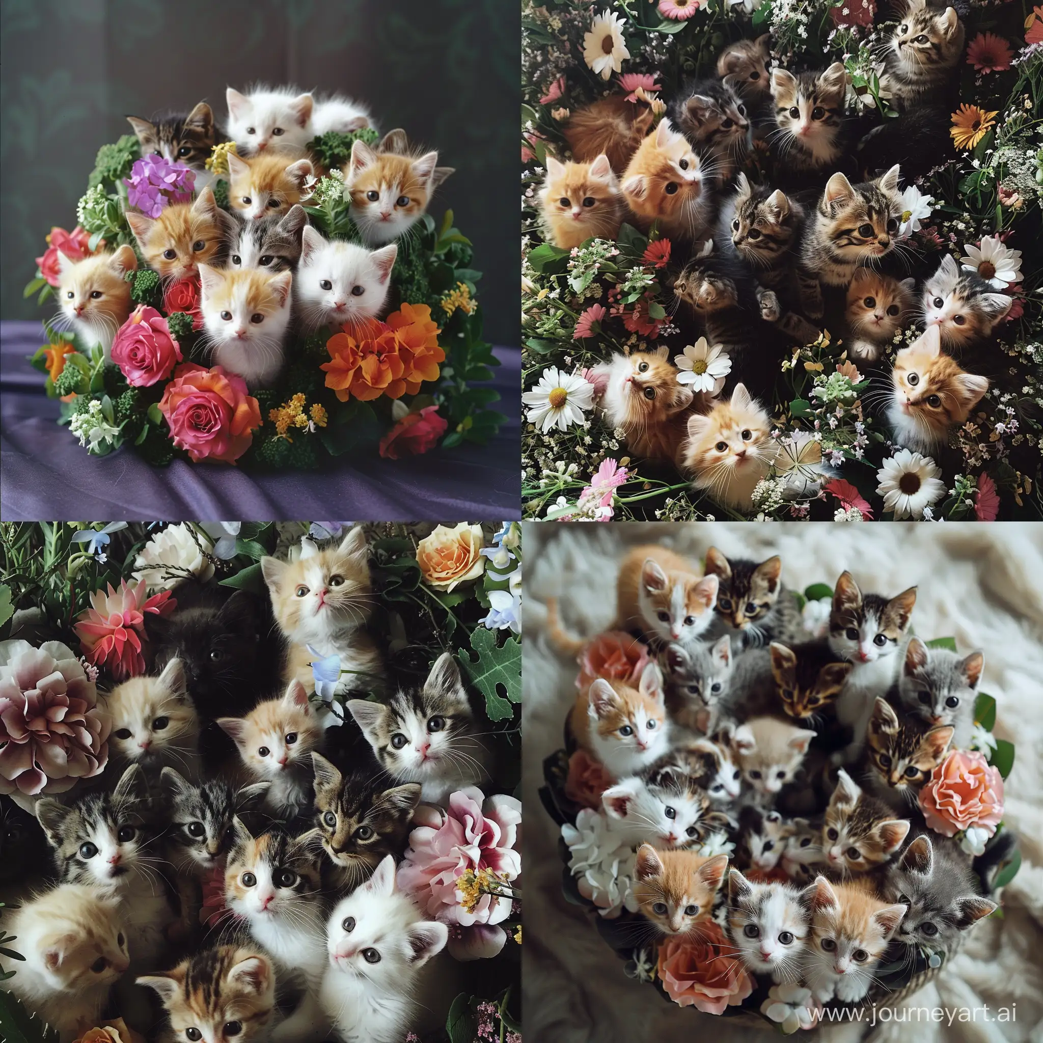 A bouquet of flowers but instead of flowers there are extremely cute and adorable kittens.