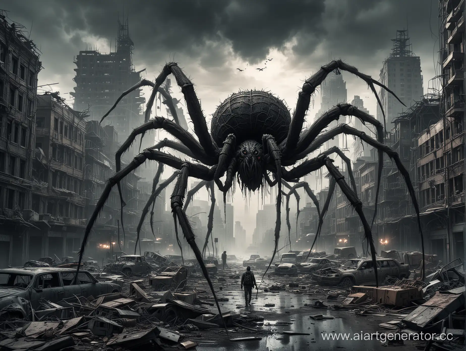 Gigantic-Spider-Rampaging-Through-PostApocalyptic-City-in-Dark-Tones